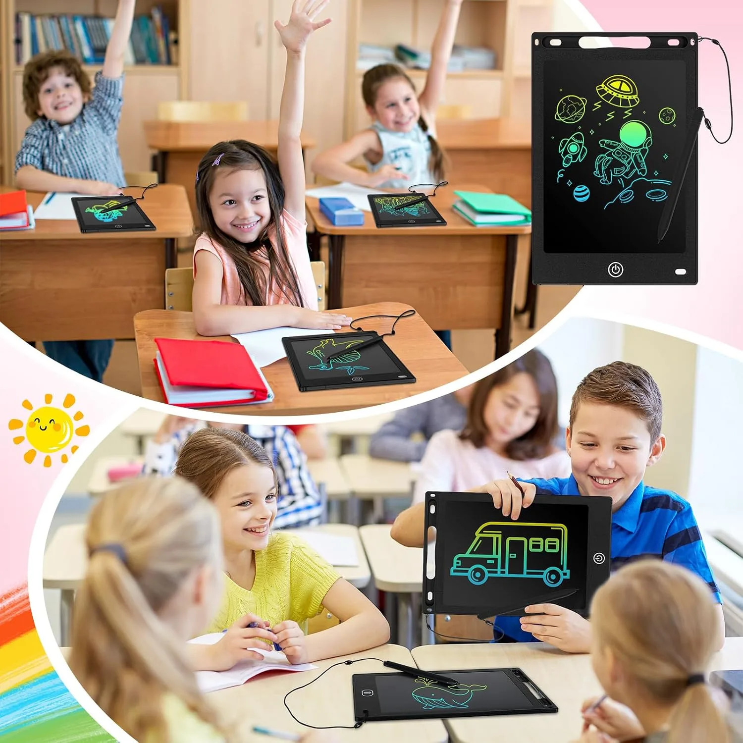 Zonon 4 Pcs LCD Writing Tablet for Kid, Black