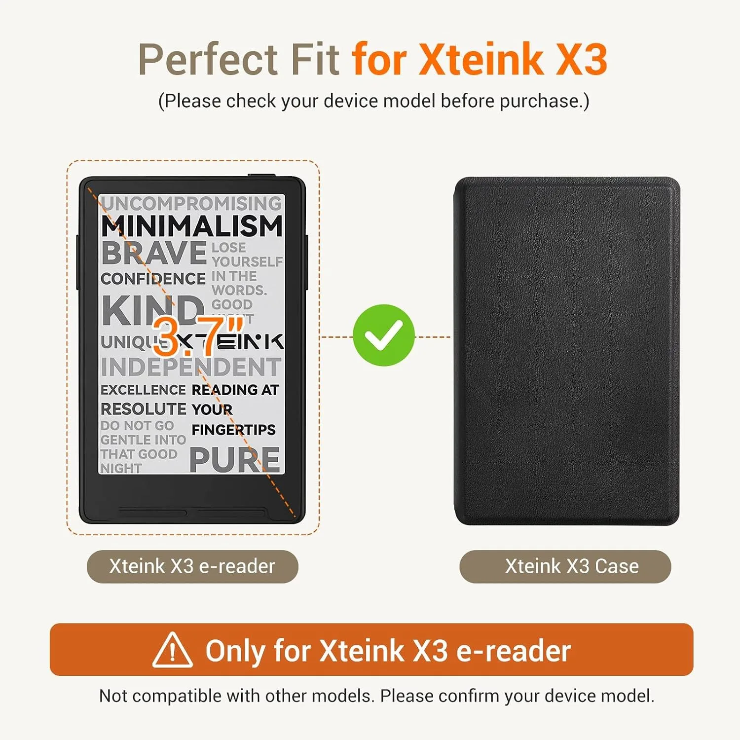 CoBak Magnetic Case for XTEINK X3 eBook Reader, 3.7" Ultra-Lightweight PU Leather Cover(Black)