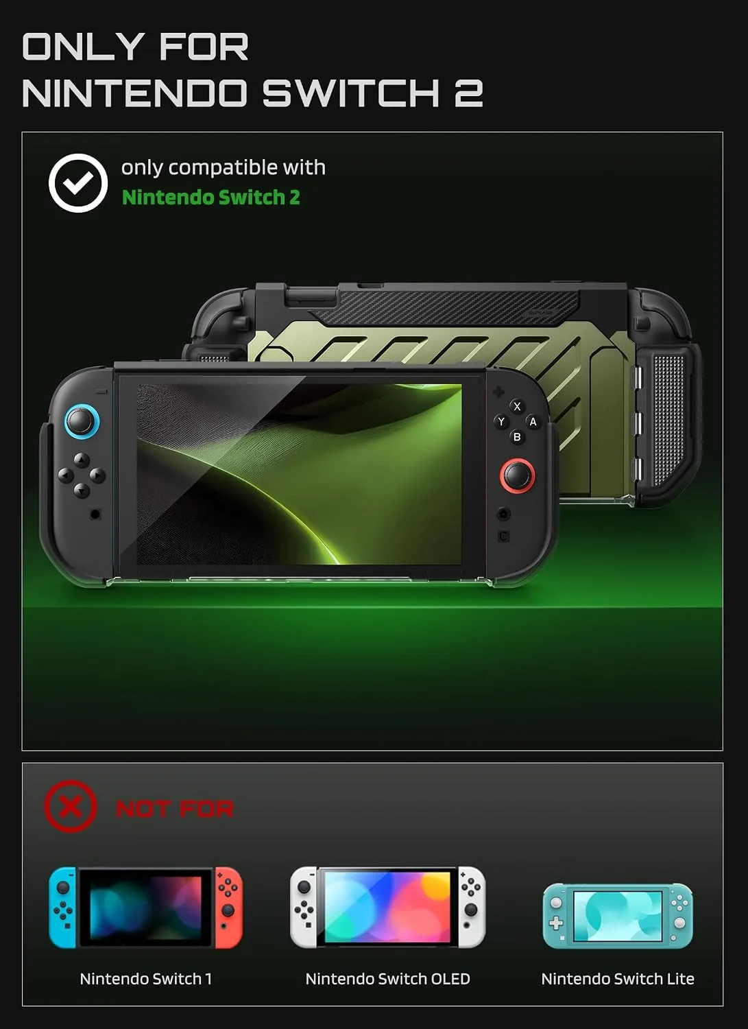 SUPCASE for Nintendo Switch 2 Case 2025, Joy Con Remove Friendly, Green