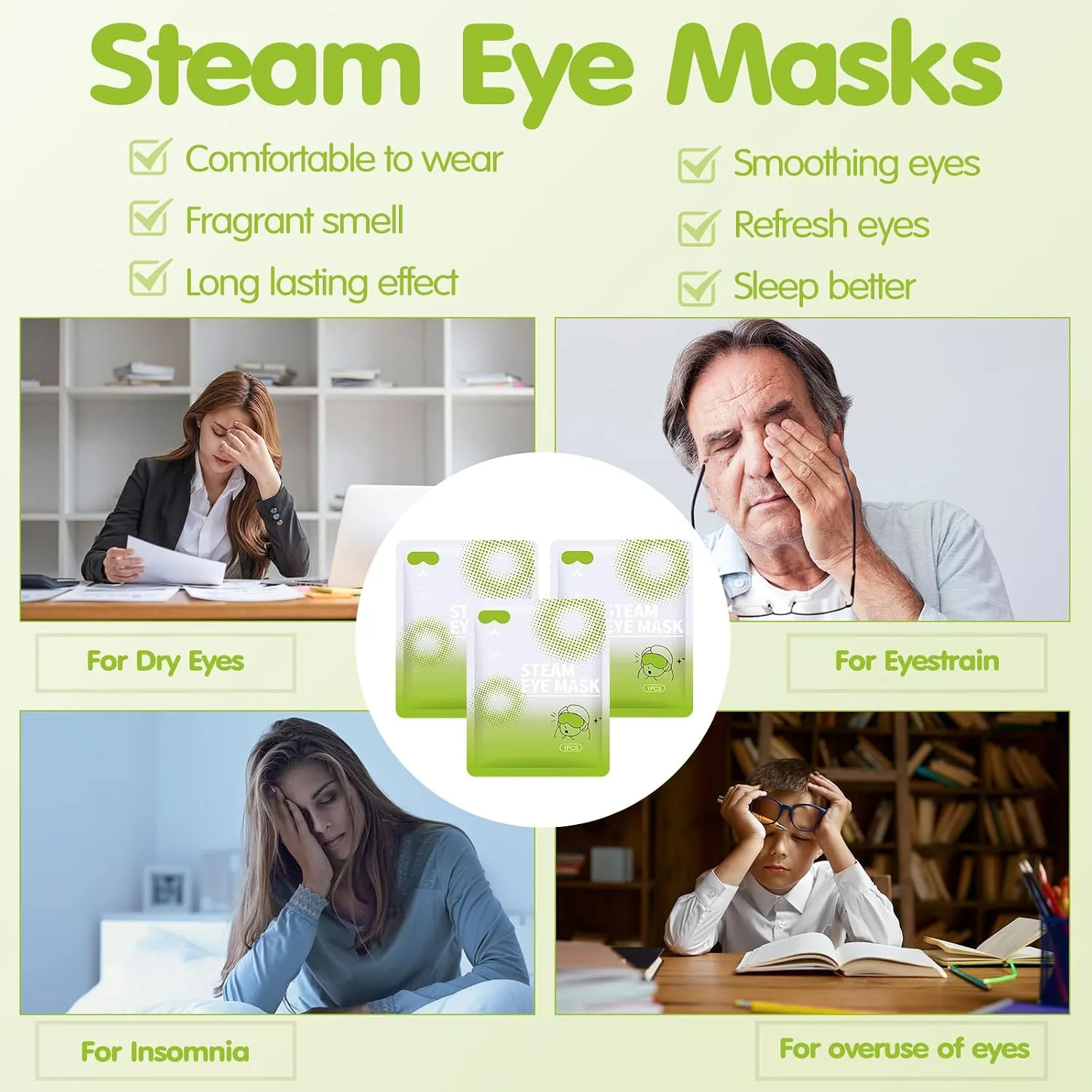 60 Pcs Self Heating Steam Eye Masks Disposable Heated Mask Bulk Individually Wrapped Warm Compress for Dry Eyes, Sleep, Travel, Spa and Relaxation (Mixed)