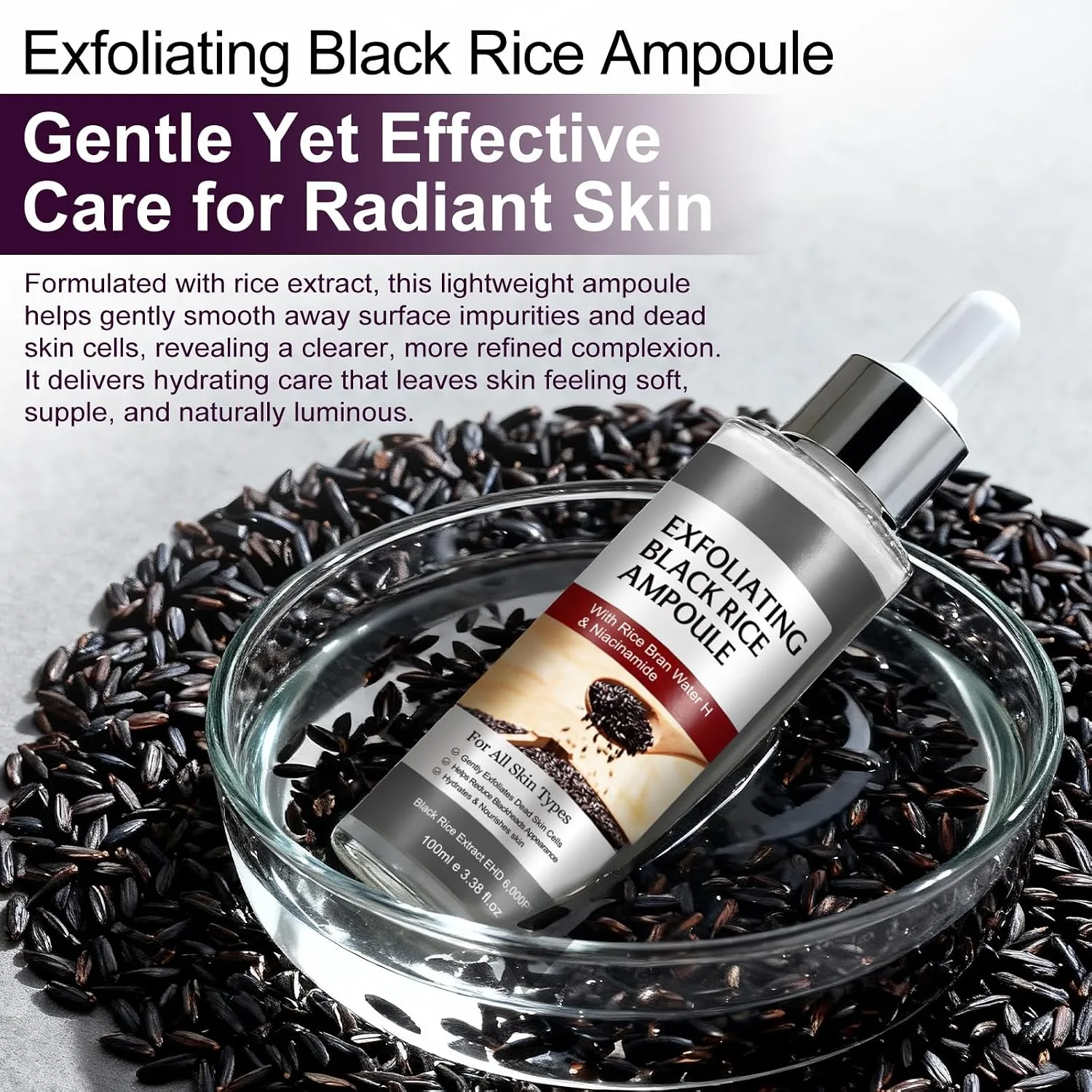 Black Rice Exfoliant, Peel Shot Glow Exfoliating Face Serum, Korean Skin Care Soft Exfoliating Body Scrub Dead Skin Cells, Blackheads Remover For All Skin Types 100ml