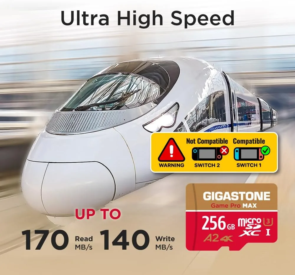 【for Switch 1 Only】 GIGASTONE 256GB Micro SD Card, 4K Game Pro MAX, A2 V30 Memory Card for Gaming Console, 4K UHD Video, Up to 170/140 MB/s, UHS-I U3 C10 with Adapter【5-Yrs Free Data Recovery】