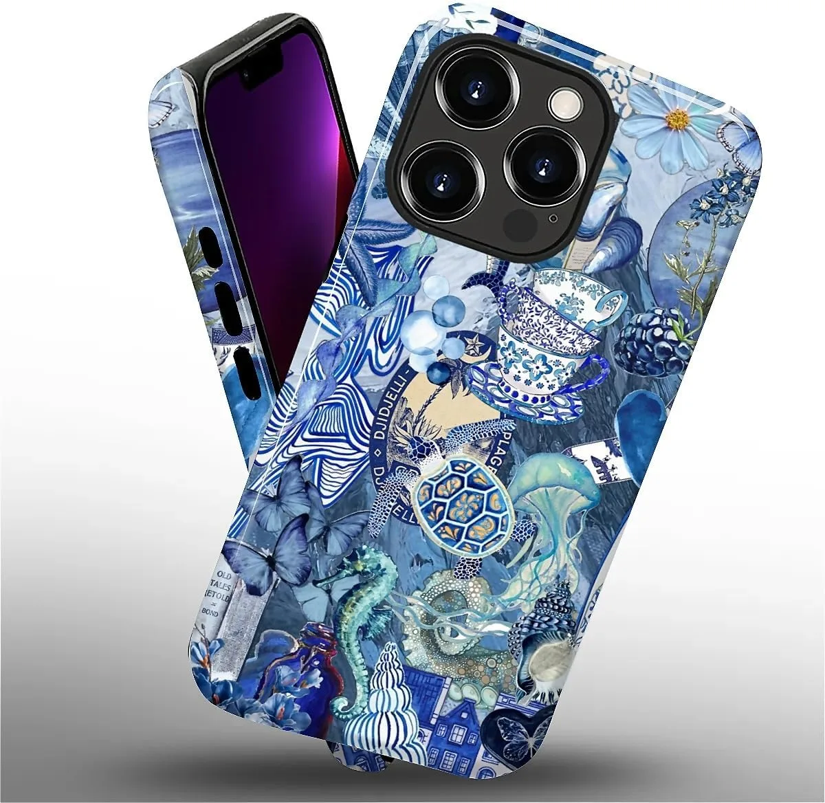 DAIZAG Case for iPhone 13 Pro Max,Mixed 2 Layer Design Shockproof Soft TPU Ddouble Protection Phone Case for iPhone 13 Pro Max-Blue Book Sea Life World