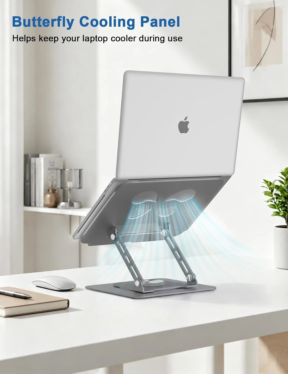 Aoviho Adjustable Laptop Stand for Desk - 360° Rotating Laptop Riser, Ergonomic Computer Stand Foldable Holder Compatible with MacBook Pro/Air, HP, Dell, Lenovo and Tablets Up to 16", Gray