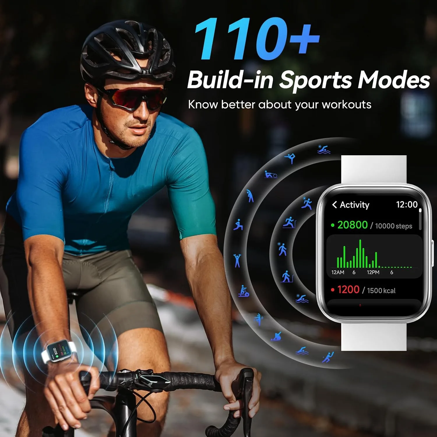 Fitpolo Smart Watches for Men/Women, 1.8'' Alexa Built-in Fitness Tracker Watch with Bluetooth Calls, IP68 Waterproof, Heart Rate/Sleep/SpO2/Stress Monitor, 110 Sport Modes for Android & iPhone