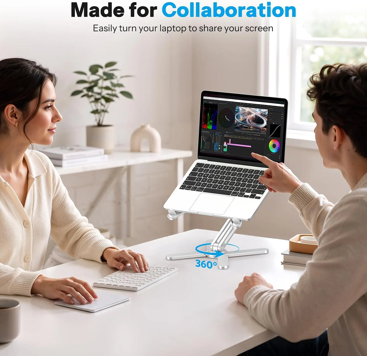 OMOTON LA10 360° Rotating Laptop Stand Riser Foldable for Desk, Silver