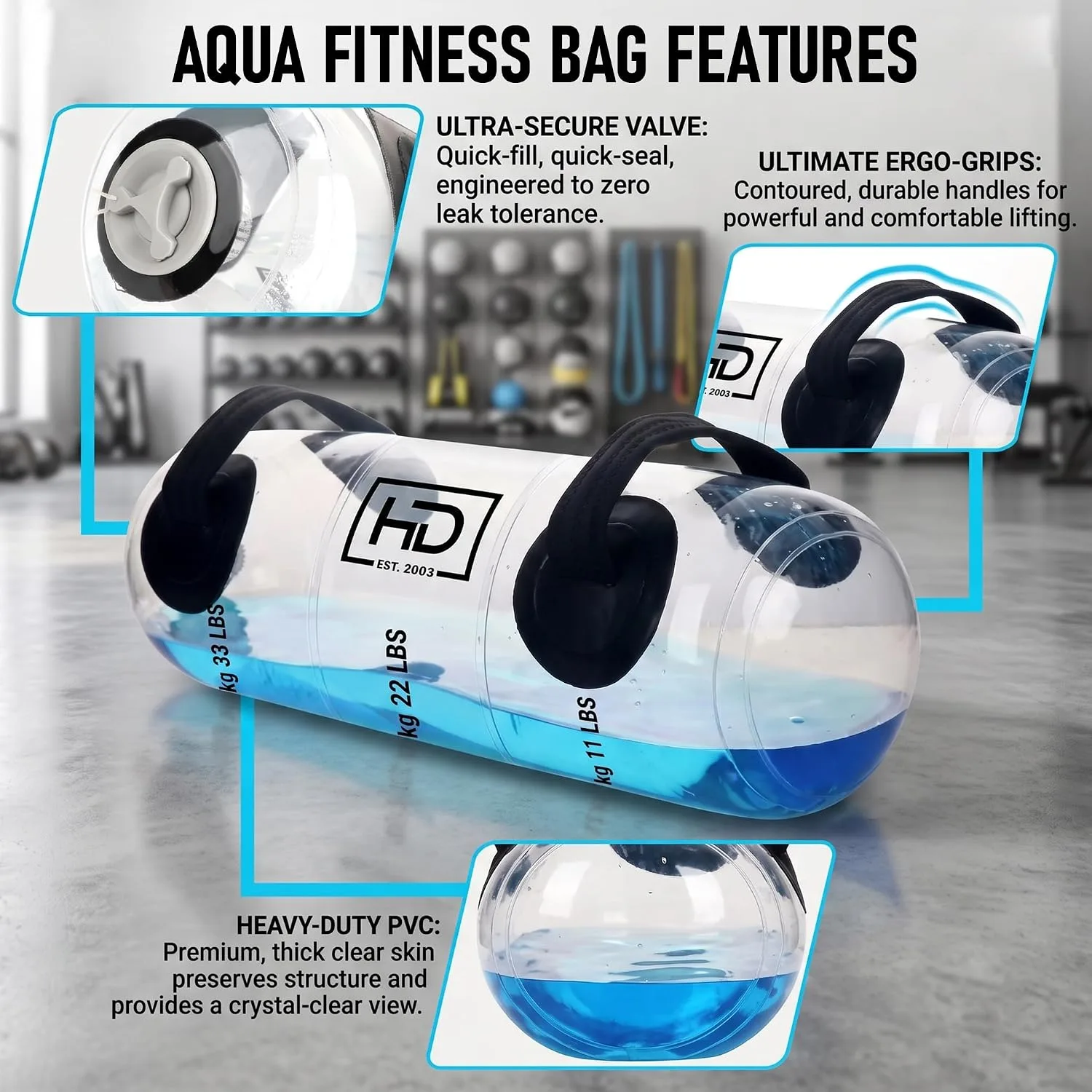 Portable Water Weight Bag, 33 LBS, Aqua Bag for Full Body Workout, Home Gym
