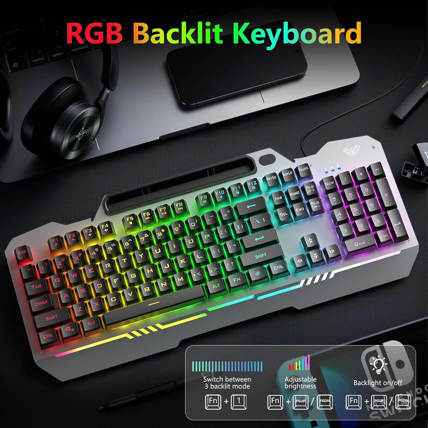AULA Gaming Keyboard and Mouse,Wired 104-Key Mouse and Keyboard Combo Metal