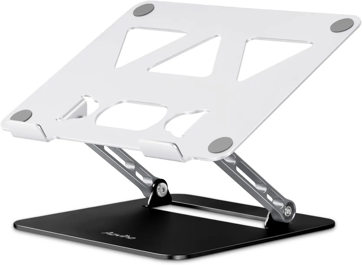 Aoviho Adjustable Laptop Stand for Desk,Portable Laptop Stand Holder and Riser,Foldable Aluminum Notebook Computer Stands for MacBook Air Pro HP Lenovo Dell Samsung, 10-15.6 inch (Silver-Gray-Black)