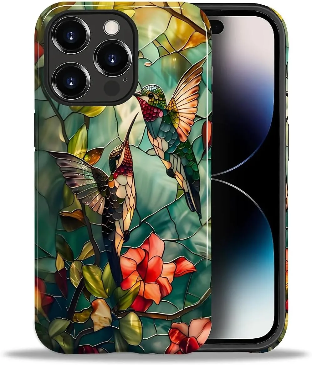 DAIZAG Case for iPhone 14 Pro,Mixed 2 Layer Design Shockproof Soft TPU Ddouble Protection Phone Case for iPhone 14 Pro-Gorgeous Hummingbird