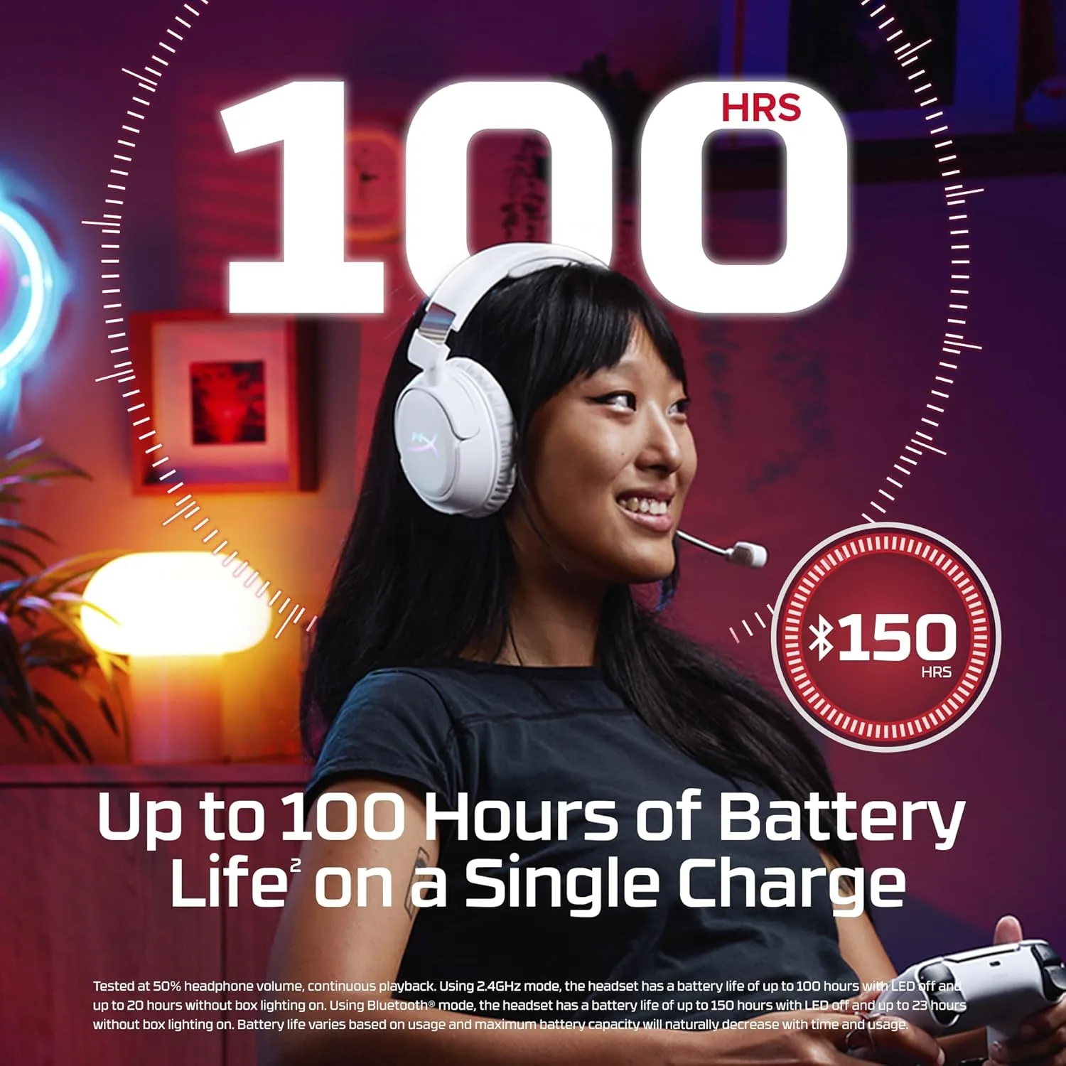 HyperX Cloud Flight 2 – Wireless Gaming Headset for PS5, PS4, Switch, PC, Mac, and Mobile, Up to 100-Hour (2.4GHz) / 150-Hour (Bluetooth) Battery, Customizable RGB, Removable Earcup Plates – Black
