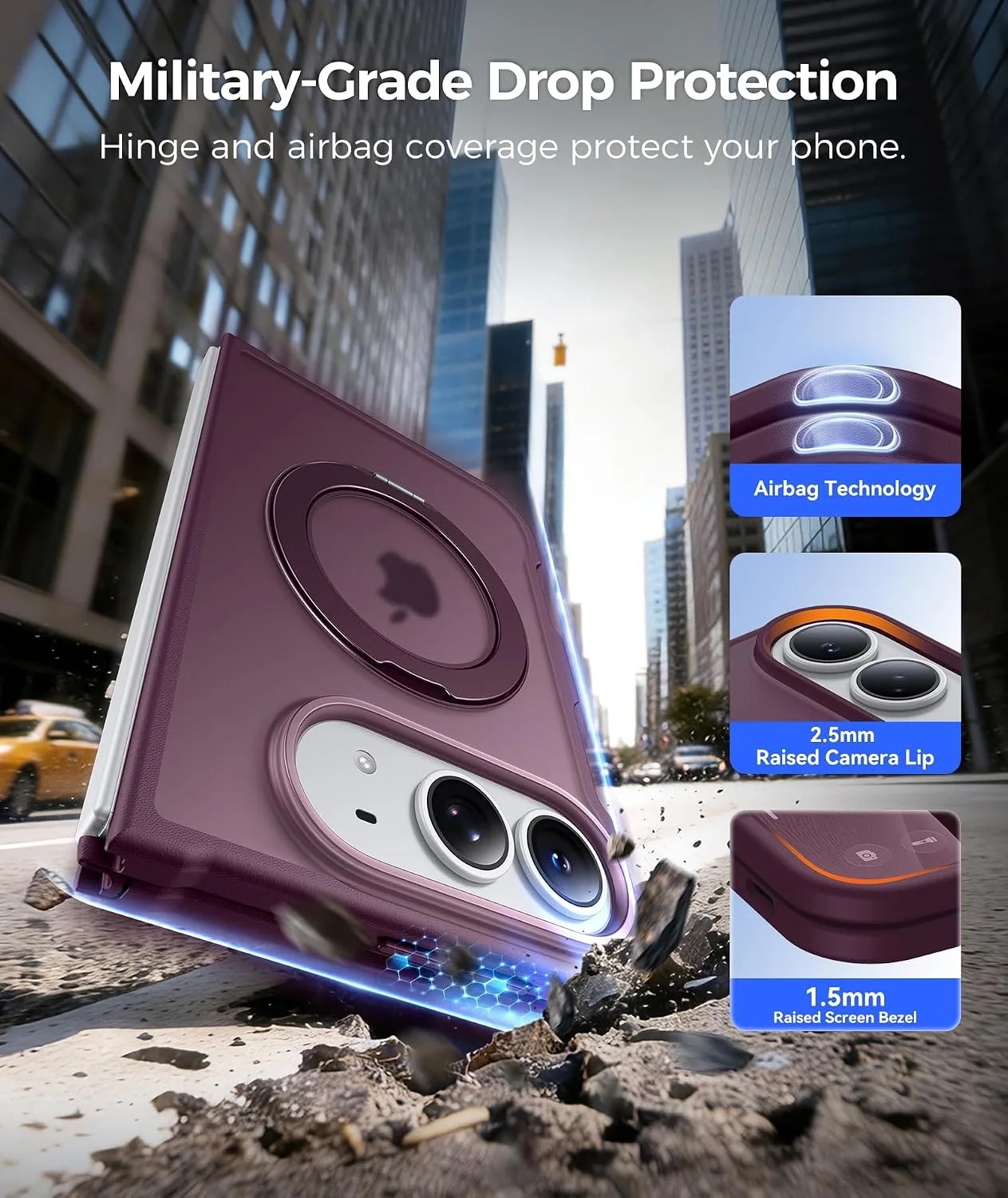 FNTCASE for iPhone Duo Case with 360 Spin Magnetic Stand Wine Red