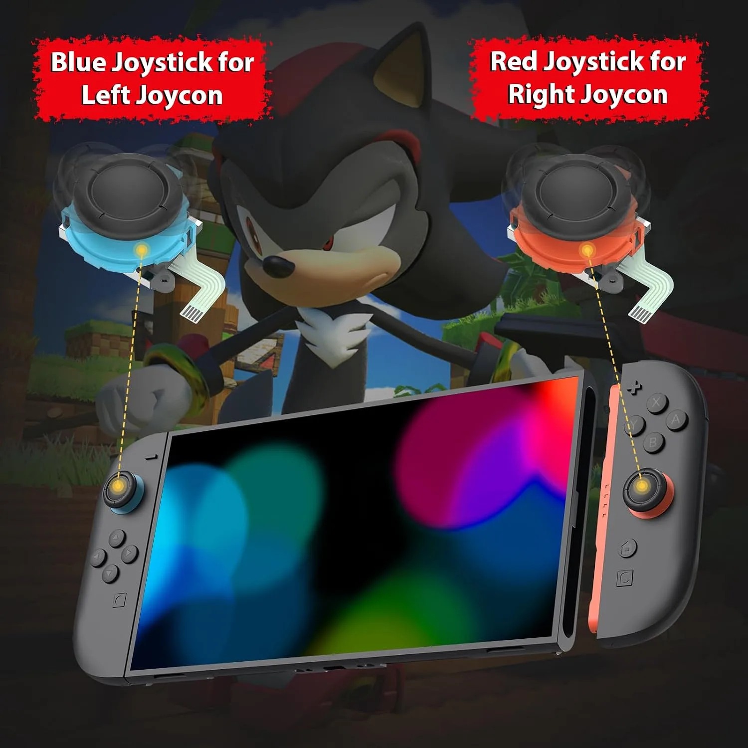 Joycon Joystick Replacement 2 Pack for Switch 2, Replacement Joy-Stick Analog Thumb Stick for Nintendo Joycon 2 (L)/(R) Blue/Red, Left/Right Analog Joystick with Thumbstick Grips & Screws (Blue/Red 4Pack Tool Kit)