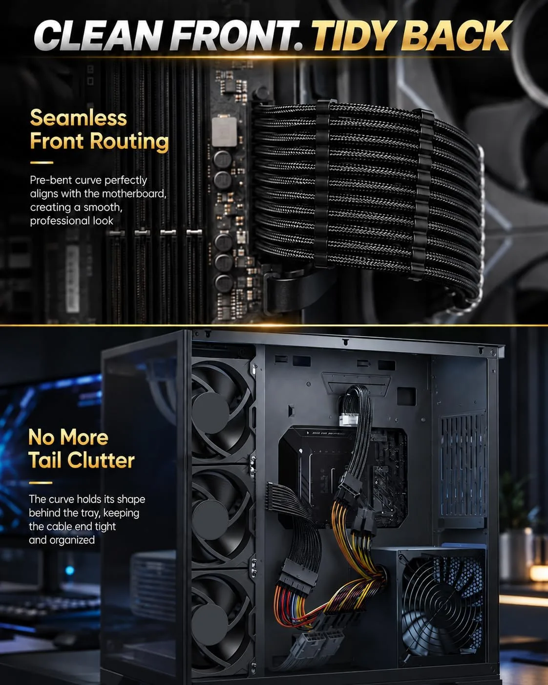 Sirlyr Black PSU Extension Cables Set,Pre-Bent&Pre-Install Combs