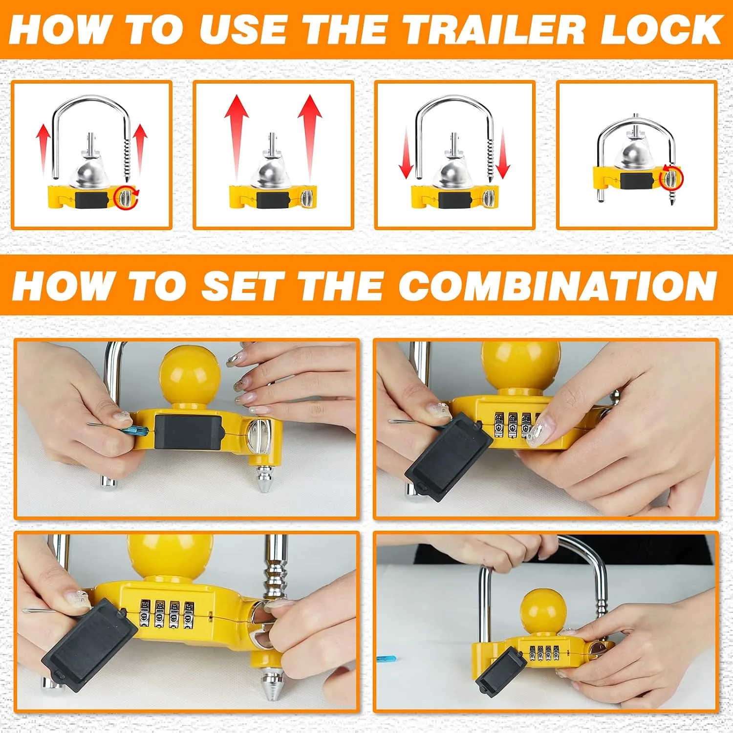 Funmit 1 Pack Universal Hitch Lock with Combination Lock, Yellow