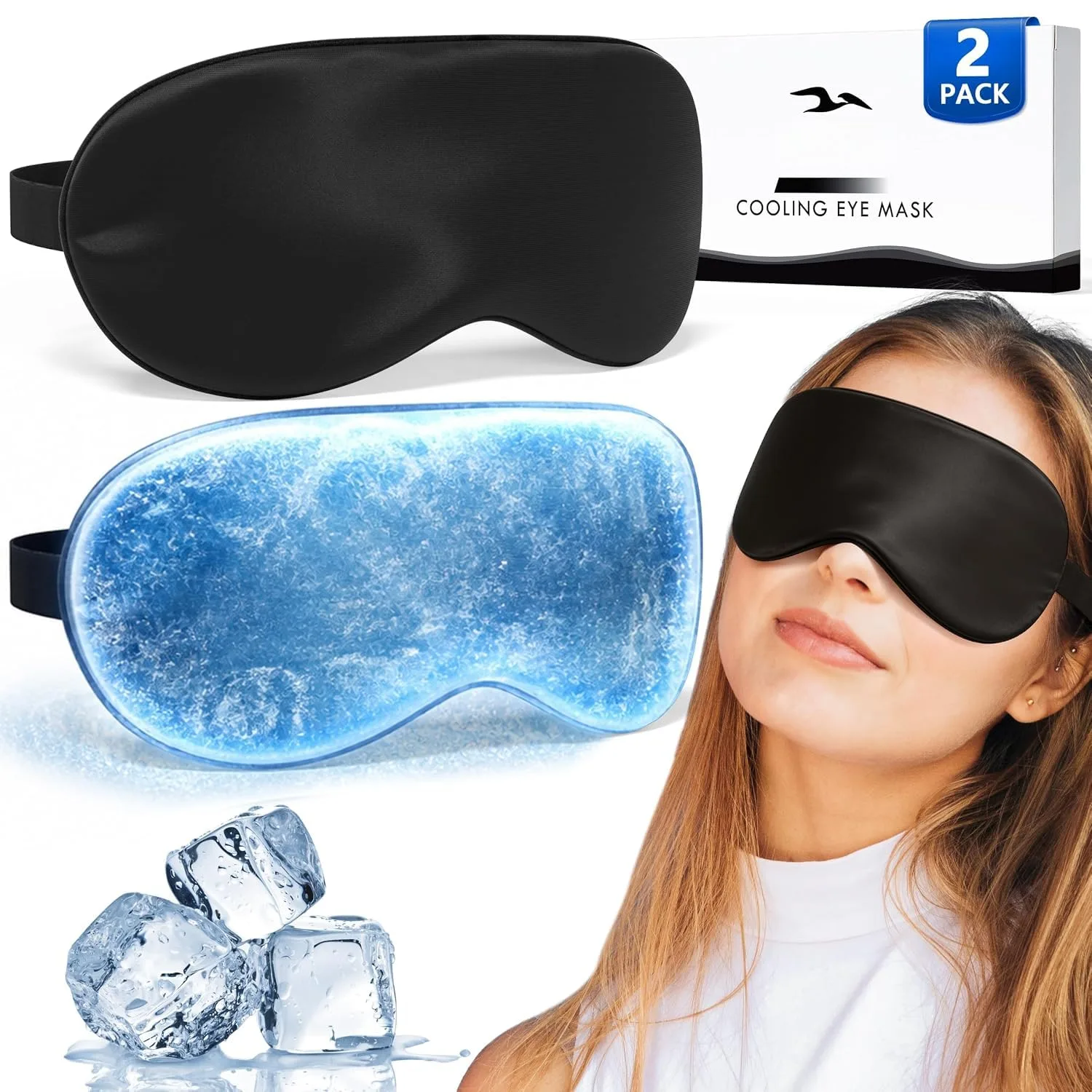 2 Pack Cooling Eye Mask for Puffy Eyes, Migraine Relief, Black & Black