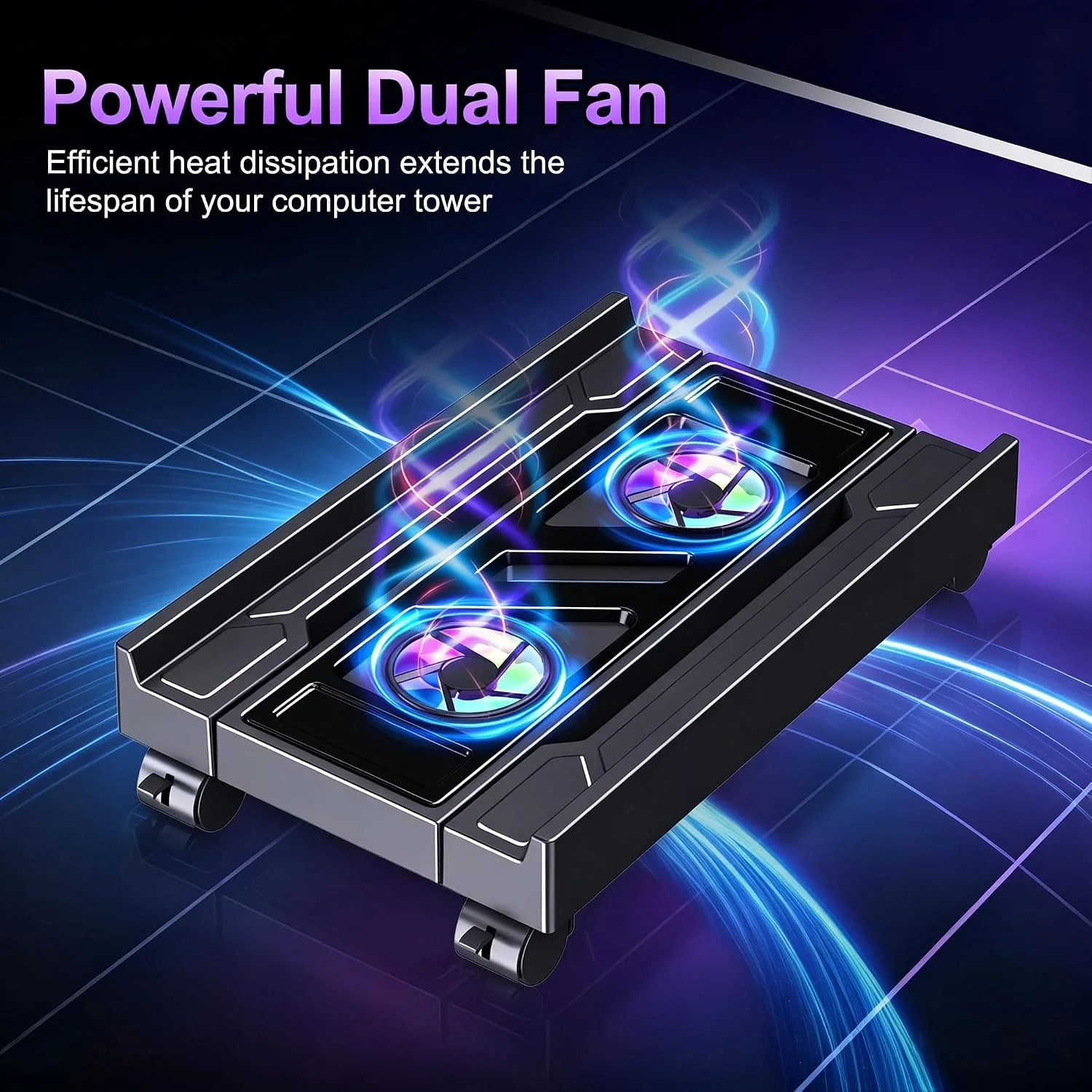 Adjustable PC Tower Stand with Cooling Fans, Fits Most PC