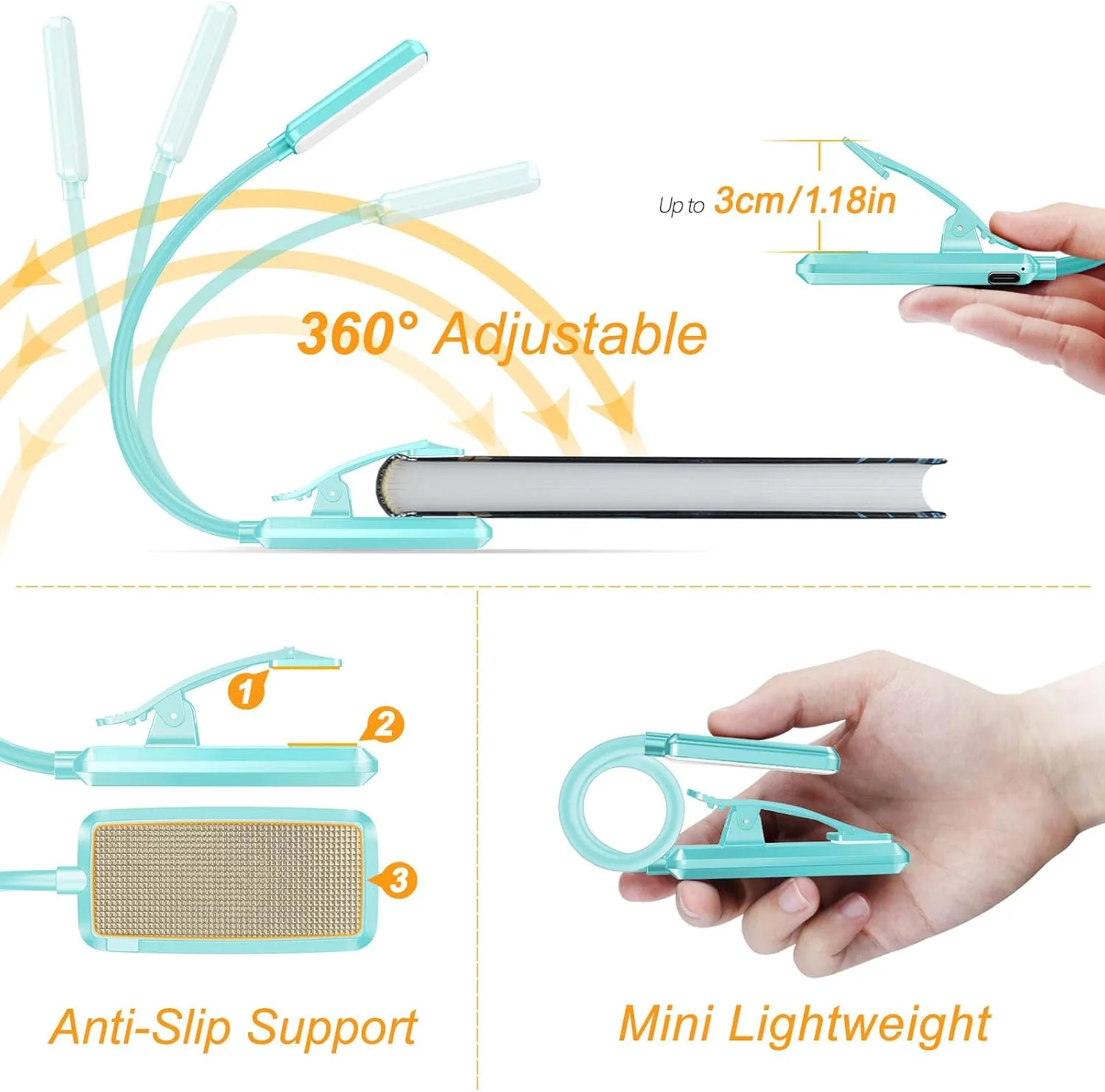 Gritin 9 LED Rechargeable Book Light for Reading in Bed