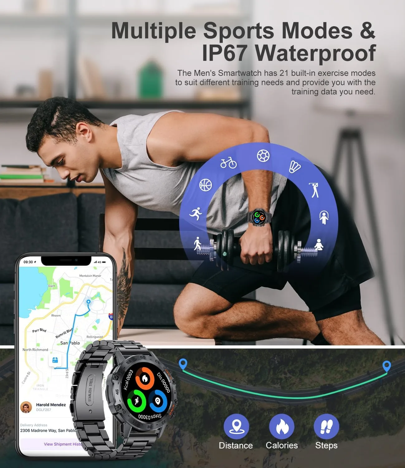 SUNKTA Smart Watches for Men(Answer/Calls),1.39 inch Touchscreen/5ATM Waterproof/120+ Sports Modes Fitness Watch with Heart Rate for Android/iOS Steel Black