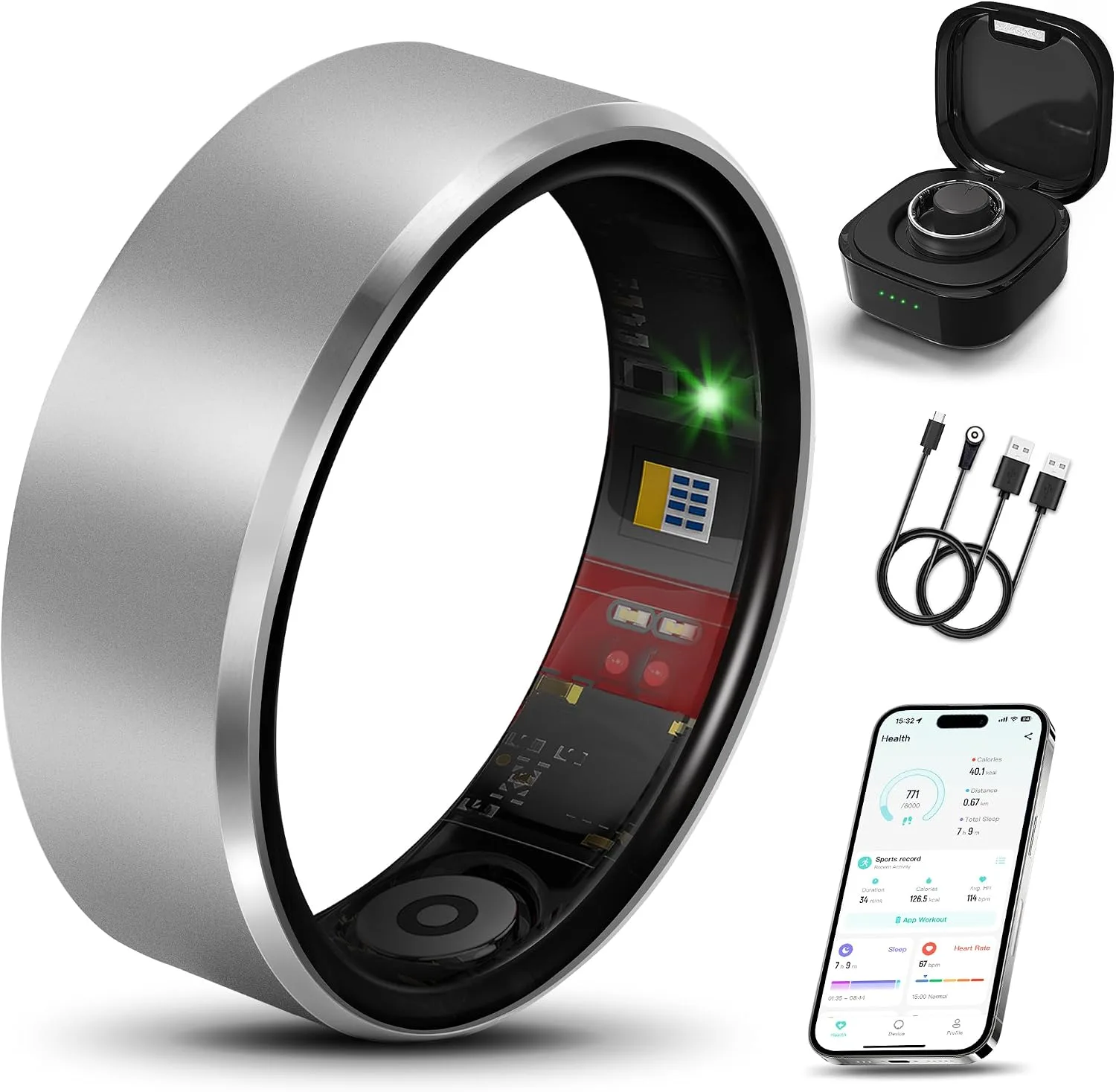 Smart Health Ring Fitness Tracker for Men Women, New Silver 8