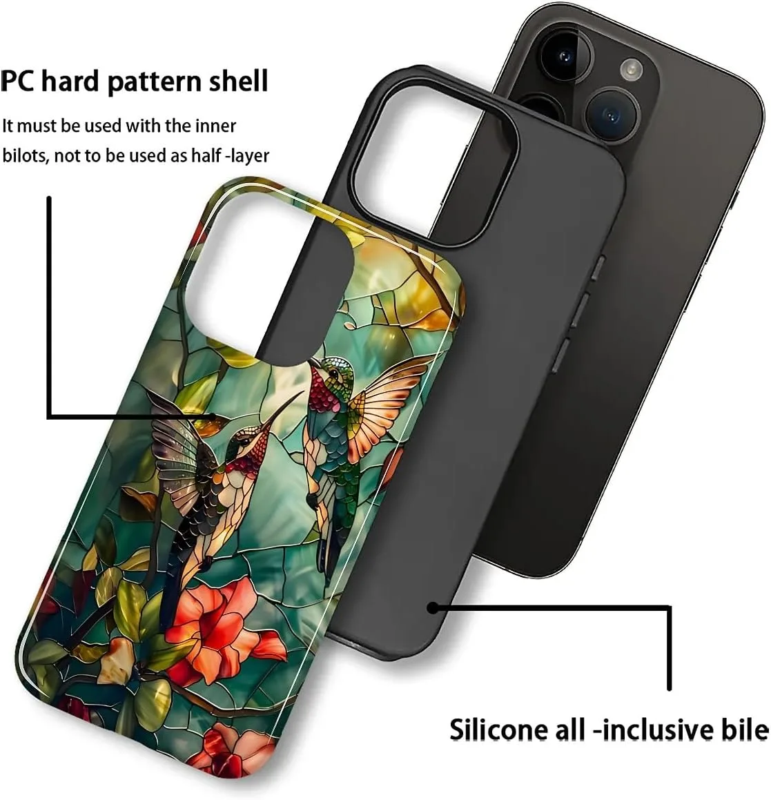DAIZAG Case for iPhone 13 Pro Max,Mixed 2 Layer Design Shockproof Soft TPU Ddouble Protection Phone Case for iPhone 13 Pro Max-Gorgeous Hummingbird