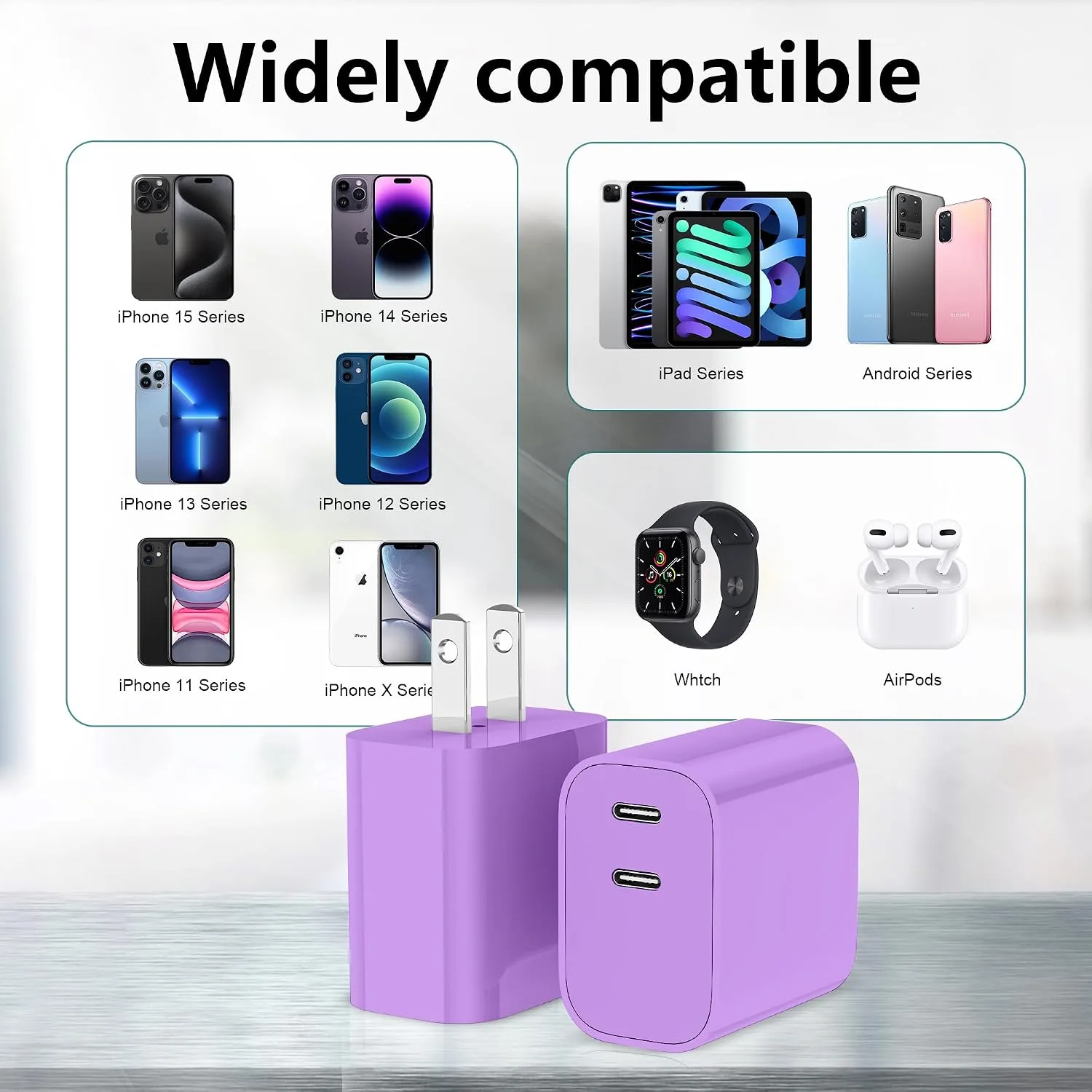 USB C Charger Block 3 Pack, Dual Port 20W Fast Wall Plug(Purple)