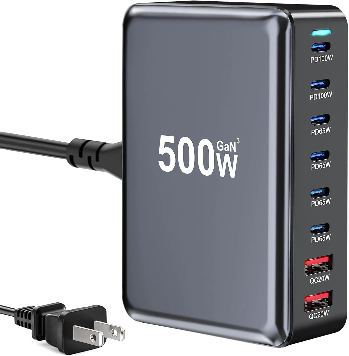 500W USB C Charger Block, 8-Port USB Charging Station with Dual 100W PD