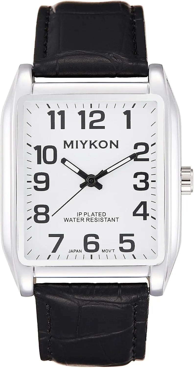 Miykon Men Vintage Tank Dress Watch, Genuine Leather Strap, Water Resistant