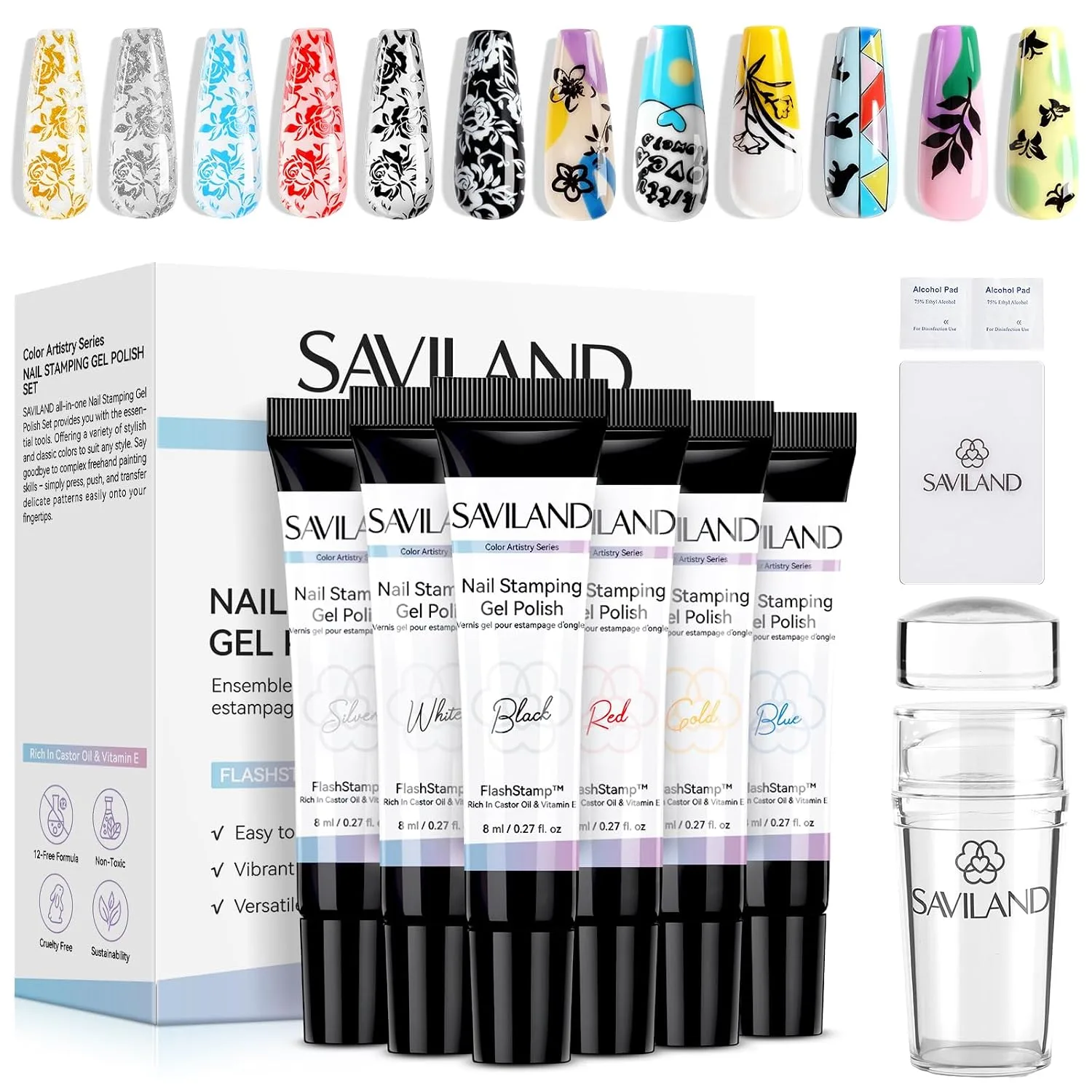 SAVILAND Nail Stamping Gel Polish Kit 6 Colors