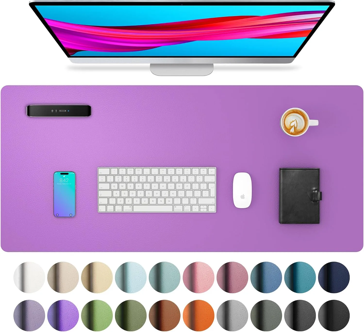 Aothia Leather Desk Pad Protector, Mouse Pad, Office Desk Mat, Non-Slip PU Leather Desk Blotter, Laptop Desk Pad, Waterproof Desk Writing Pad for Office and Home (23.6" x 13.7", Iris Violet)