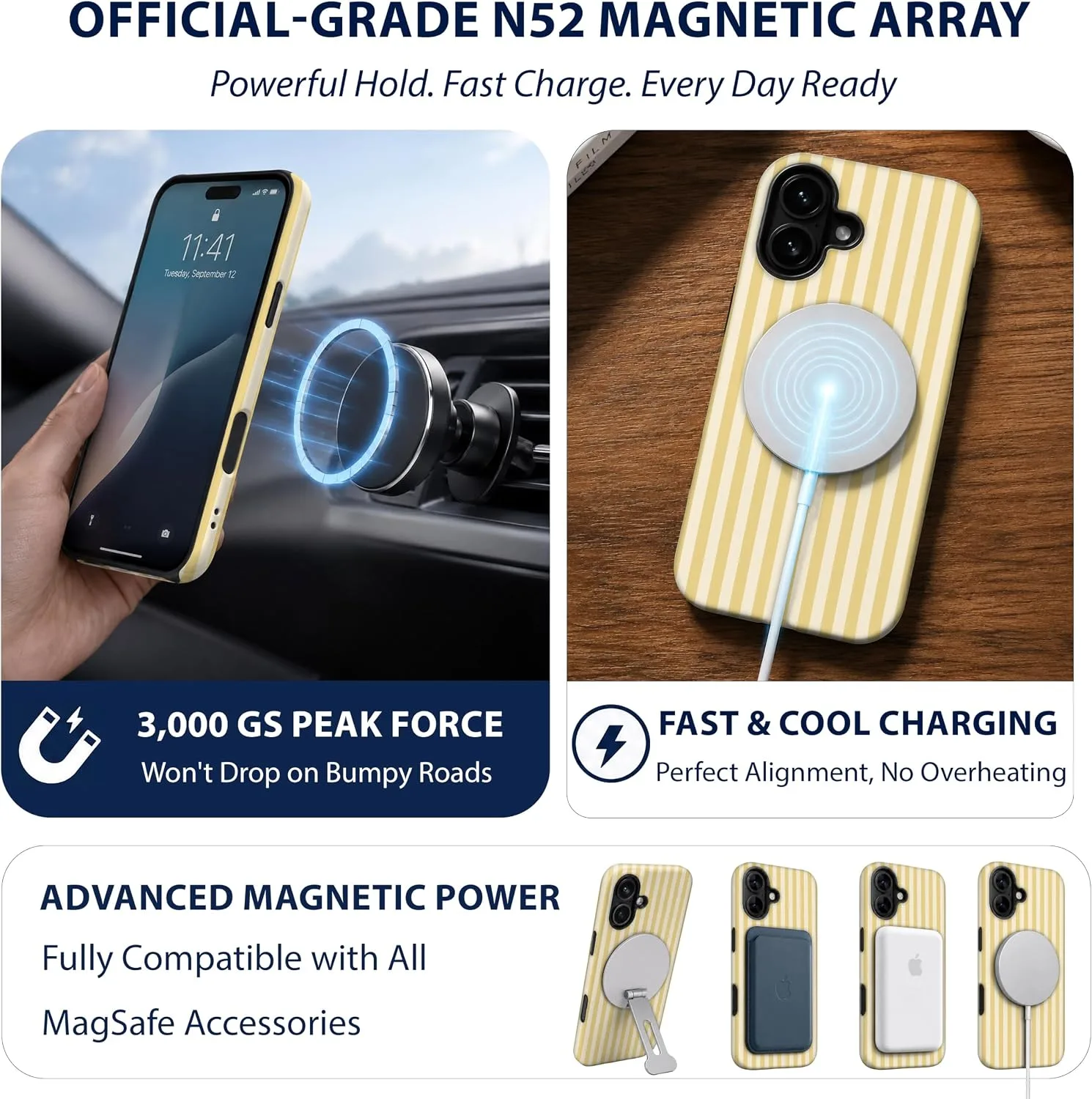 Magnetic for iPhone 17 Phone Case, Cute Butter Yellow Striped