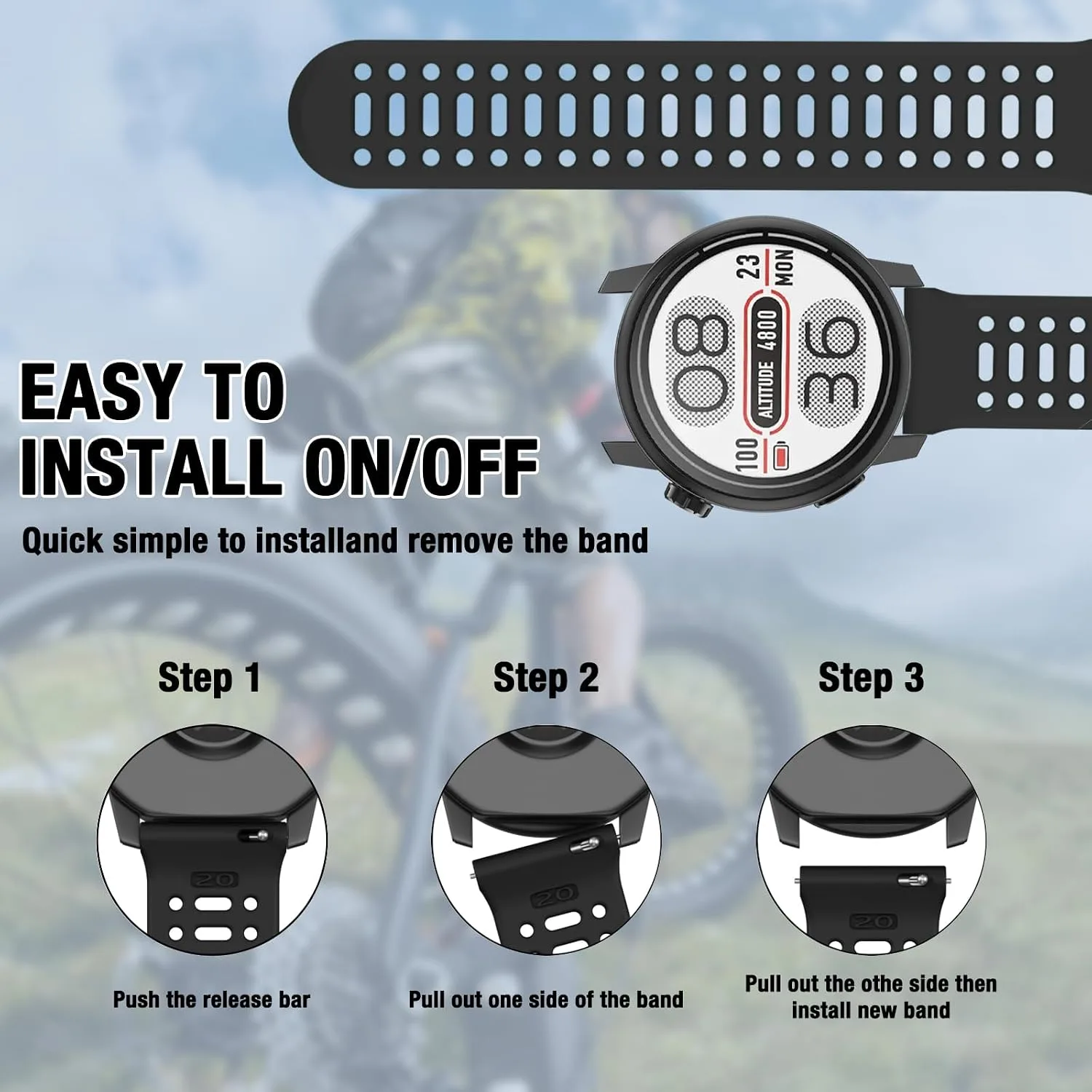Watch Band for Coros PACE 2/APEX 2/APEX 42mm, 20mm Quick Release Silicone Replacement Band