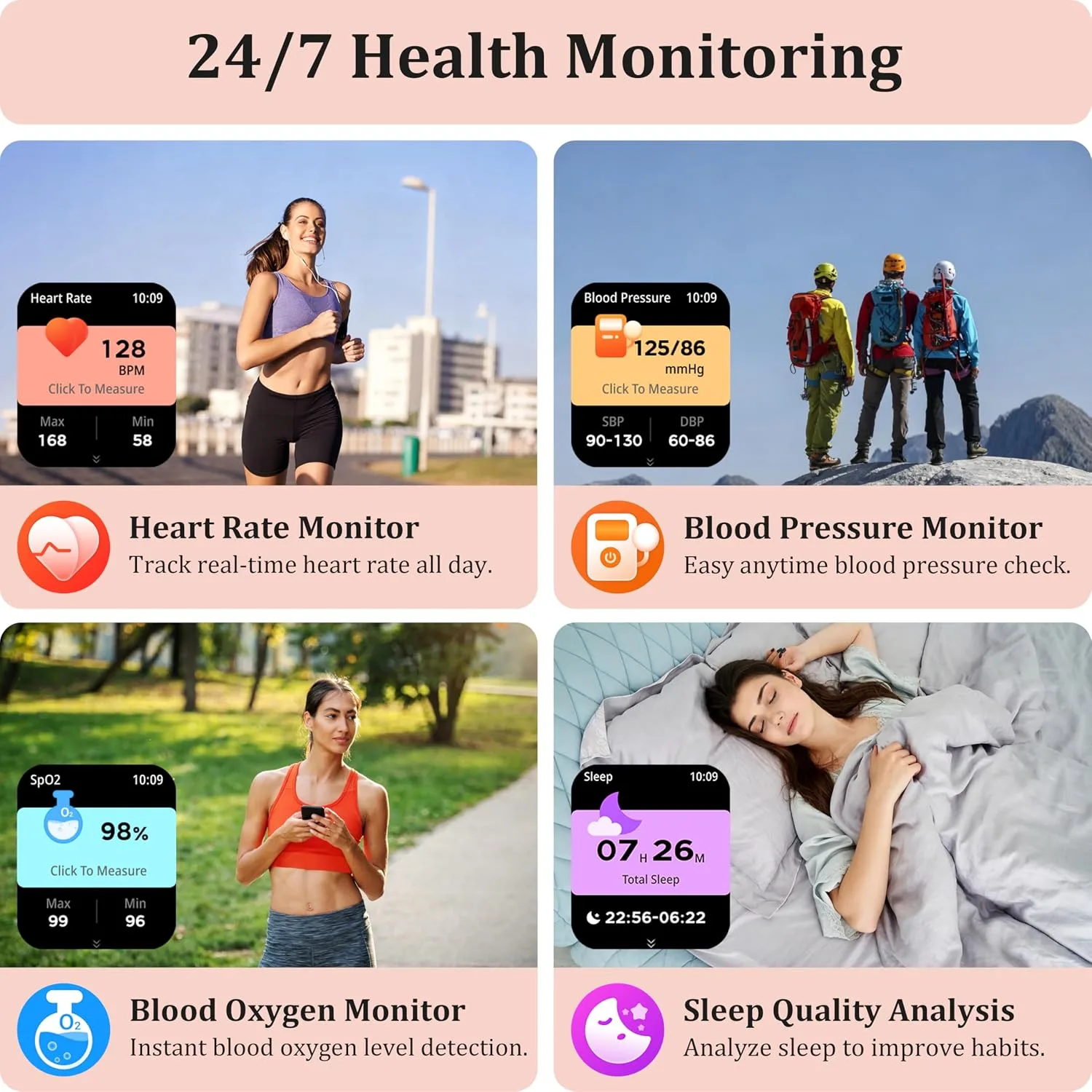 Smart Watch Women Men, 1.85" Reloj Inteligente para mujer hombre, Make/ Answer Call, Health Monitor/Blood Pressure, 110+ Sports Modes, Voice Control, IP68 Waterproof Compatible with Android & iPhone