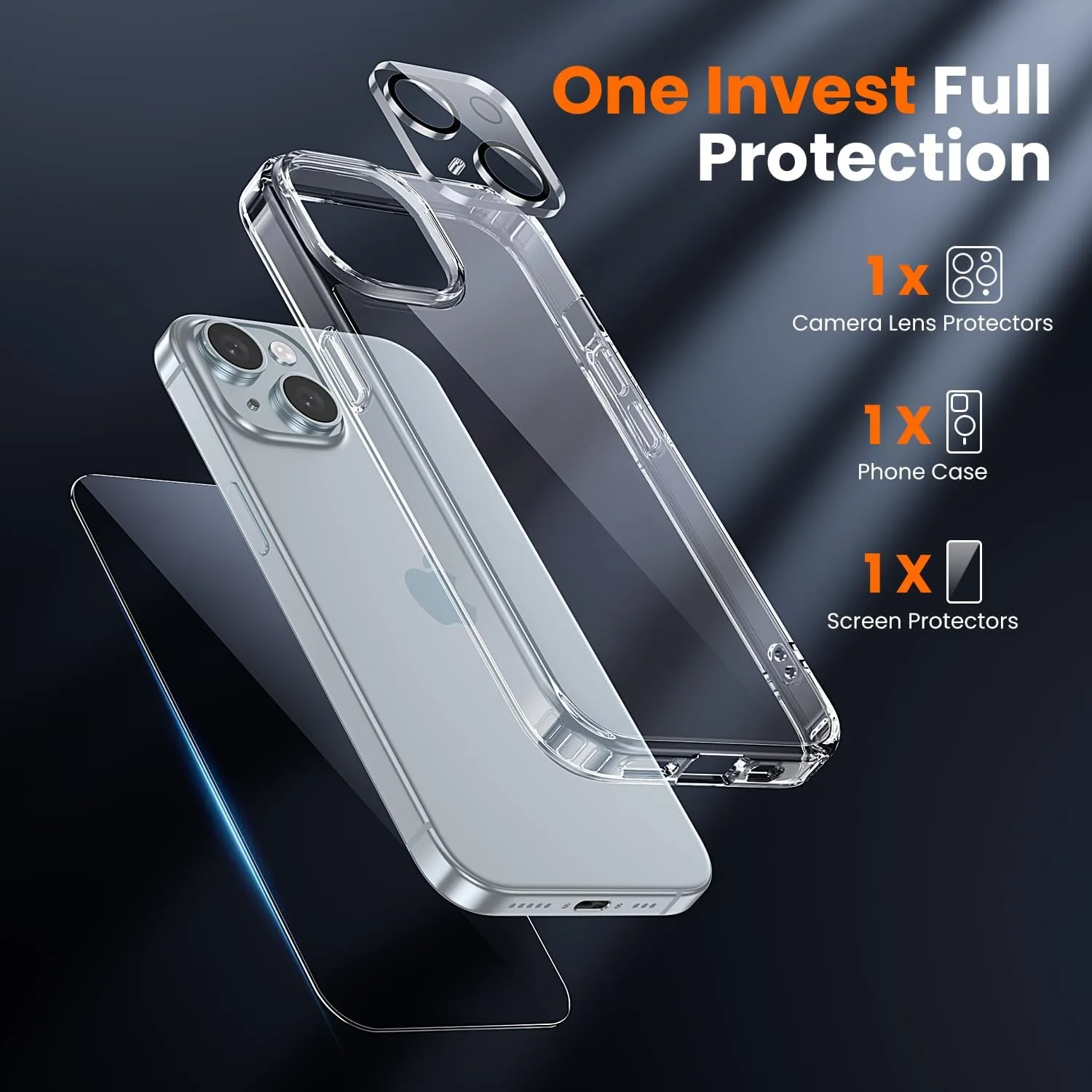 toushion 3 in 1 for iPhone 15 Plus Case Transparent