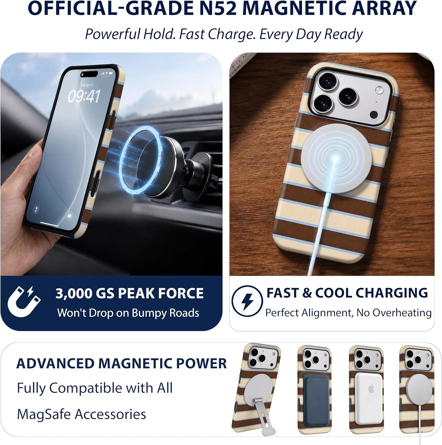 Magnetic for iPhone 17 Pro/18 Pro Brown Striped Phone Case Stripes