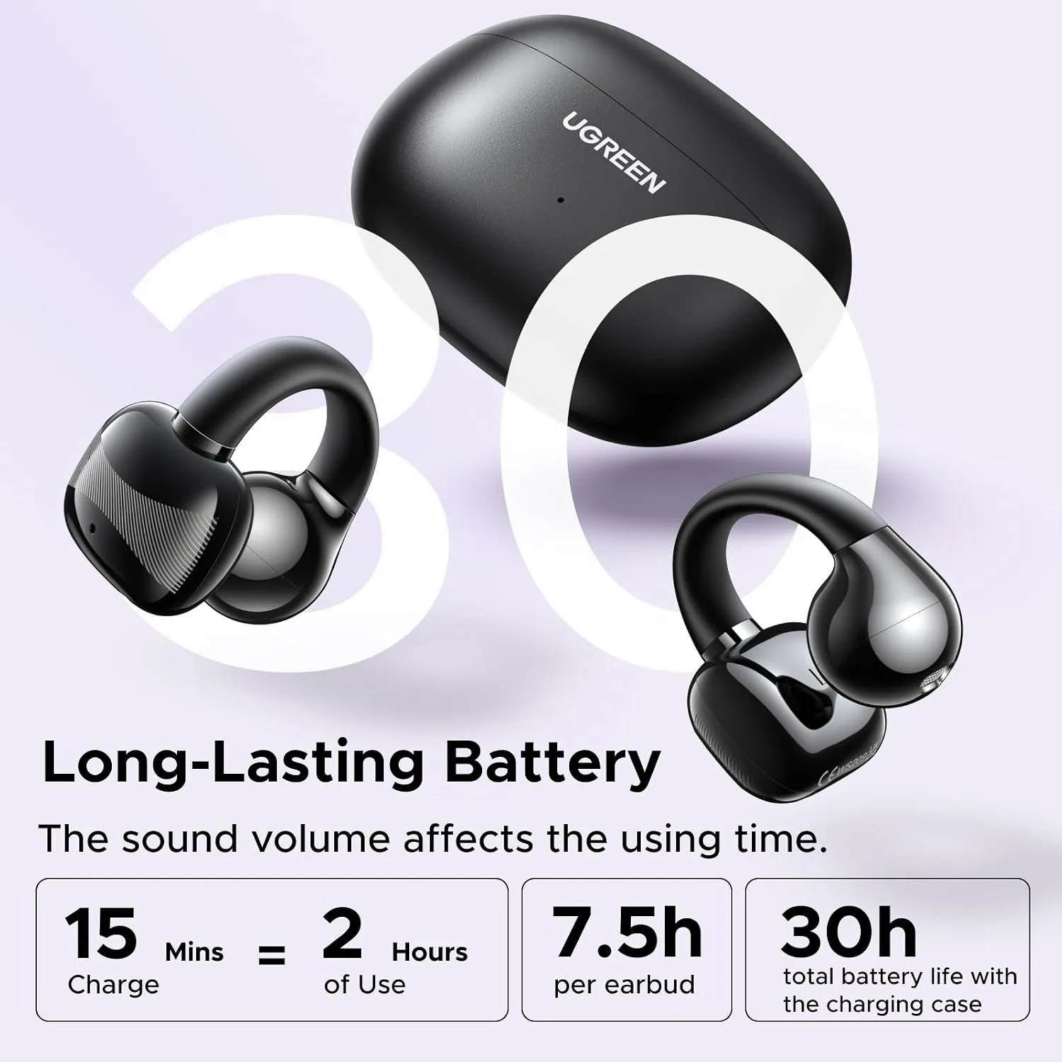 UGREEN HiTune S3 Open Ear Earbuds, Bluetooth 5.4, Clip on Earbuds, Black