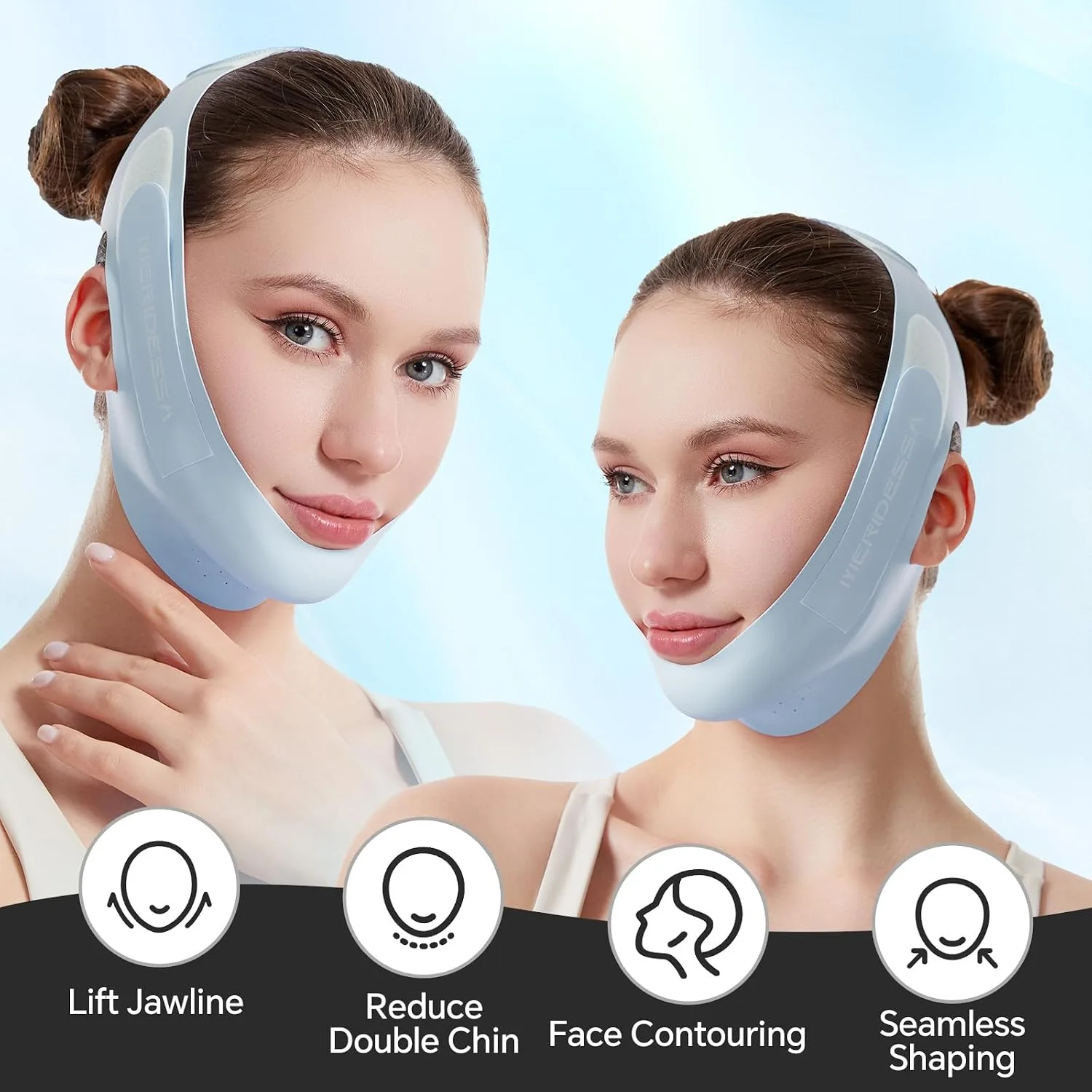 V-Lift Pro V-Line Lifting Face Mask - Anti-Wrinkle & Face Contouring Wearable Band, Double Chin Reducer for Sculpted Jawline, Seamless Design with Breathable Fabric (Blue)