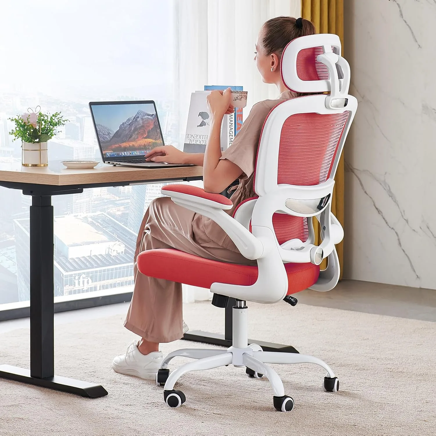 TRALT Office Chair Ergonomic Desk Chair with Lumbar Support Red, 1