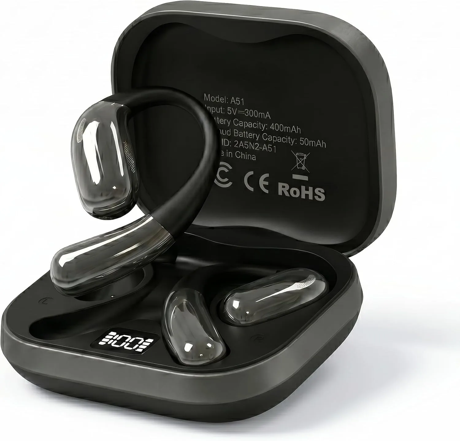 Open Ear Headphones, Wireless Headphones with Smart Digital Display & Mic