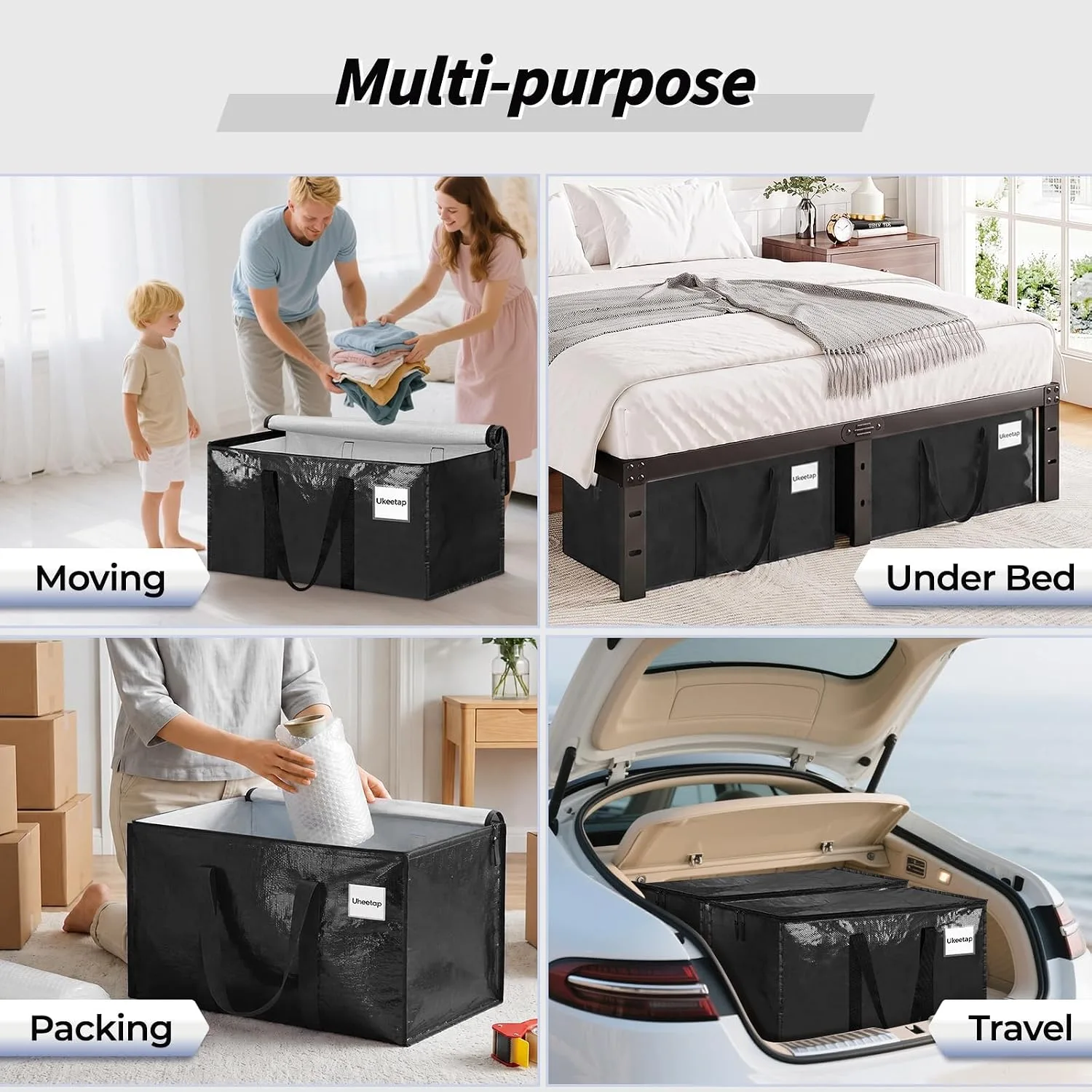 ukeetap 8 Pack Extra Large Clothes Storage Bins with Lids,Black