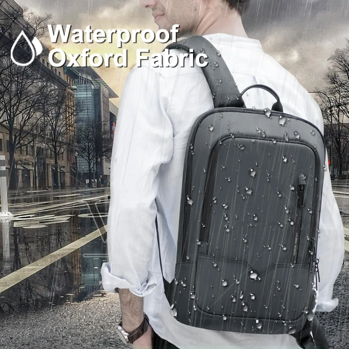 hk Backpack for Men, Business Slim Computer Bag for 17.3 Inch Laptop