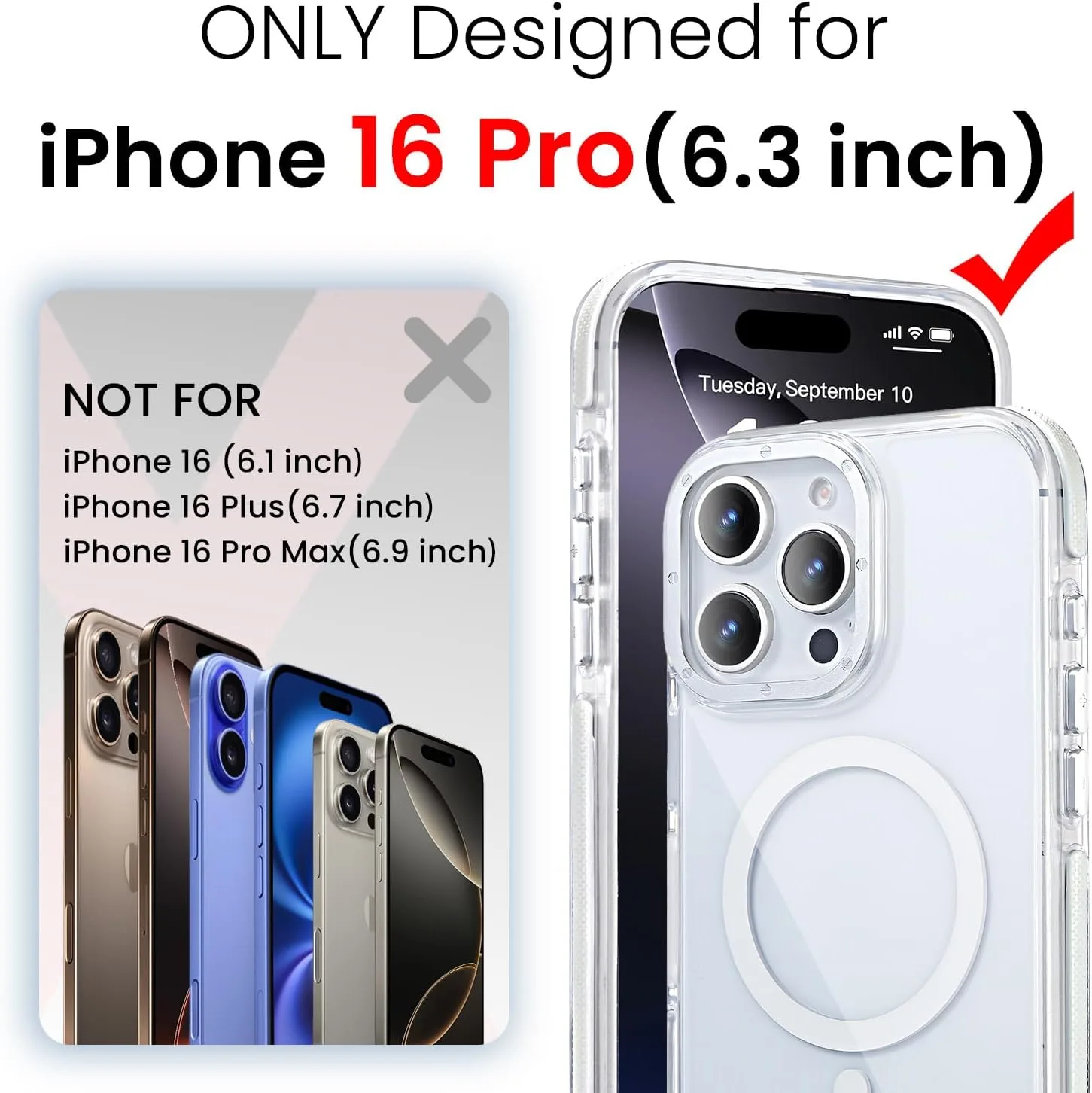 toushion 3 in 1 for iPhone 16 Pro Case Clear Bumper