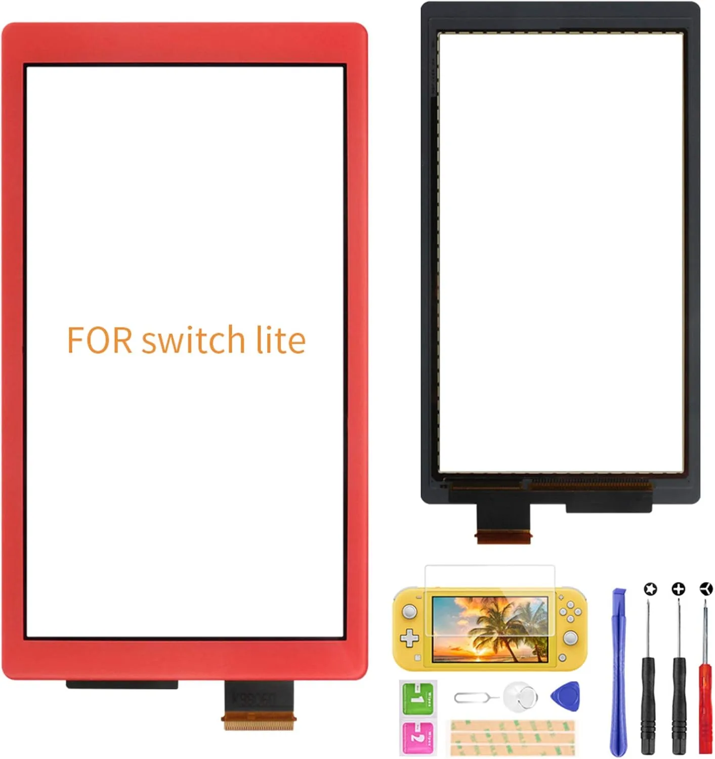 A-MIND for Nintendo Switch Lite Touch Screen Only，Front Touch Panel Replacement Parts Repair Set， with Free Tool Repair Kit + Screen Protector (Coral)