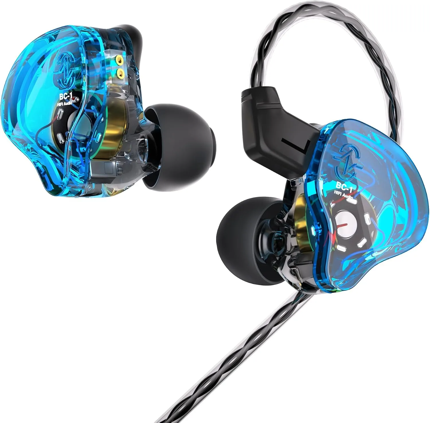 YINYOO CCZ Melody in Ear Monitors Earphones Headphones Wired Earbuds Without Microphone IEM HiFi Bass with 1DD 1BA, Ear fins, 4N OFC Cable for Musicians, Singer, on Stage, Studio (Blue, Without mic)