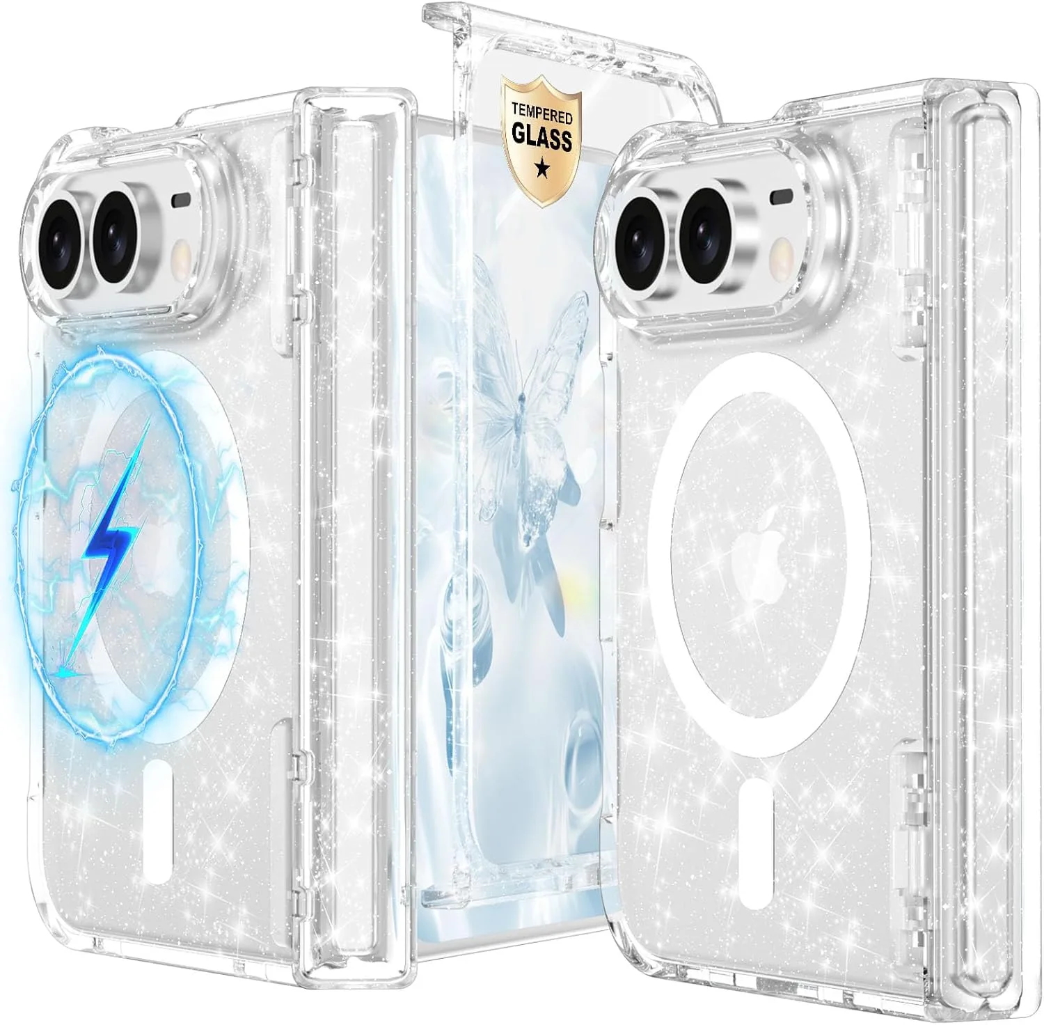 for iPhone Duo Case Magnetic Clear Sparkle with Hinge Protection