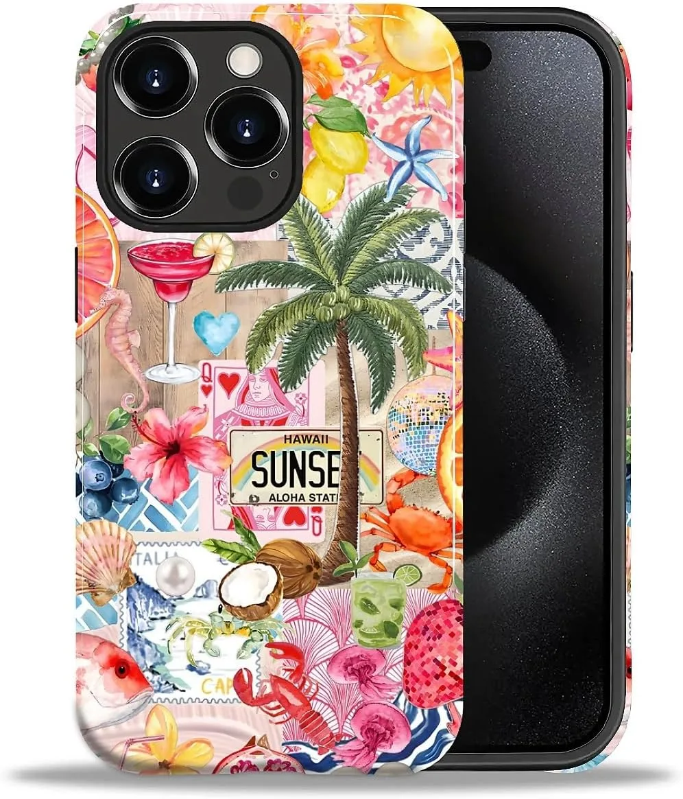 DAIZAG Case for iPhone 15 Pro Max,Mixed 2 Layer Design Shockproof Soft TPU Ddouble Protection Phone Case for iPhone 15 Pro Max-Aesthetic Summer Beach