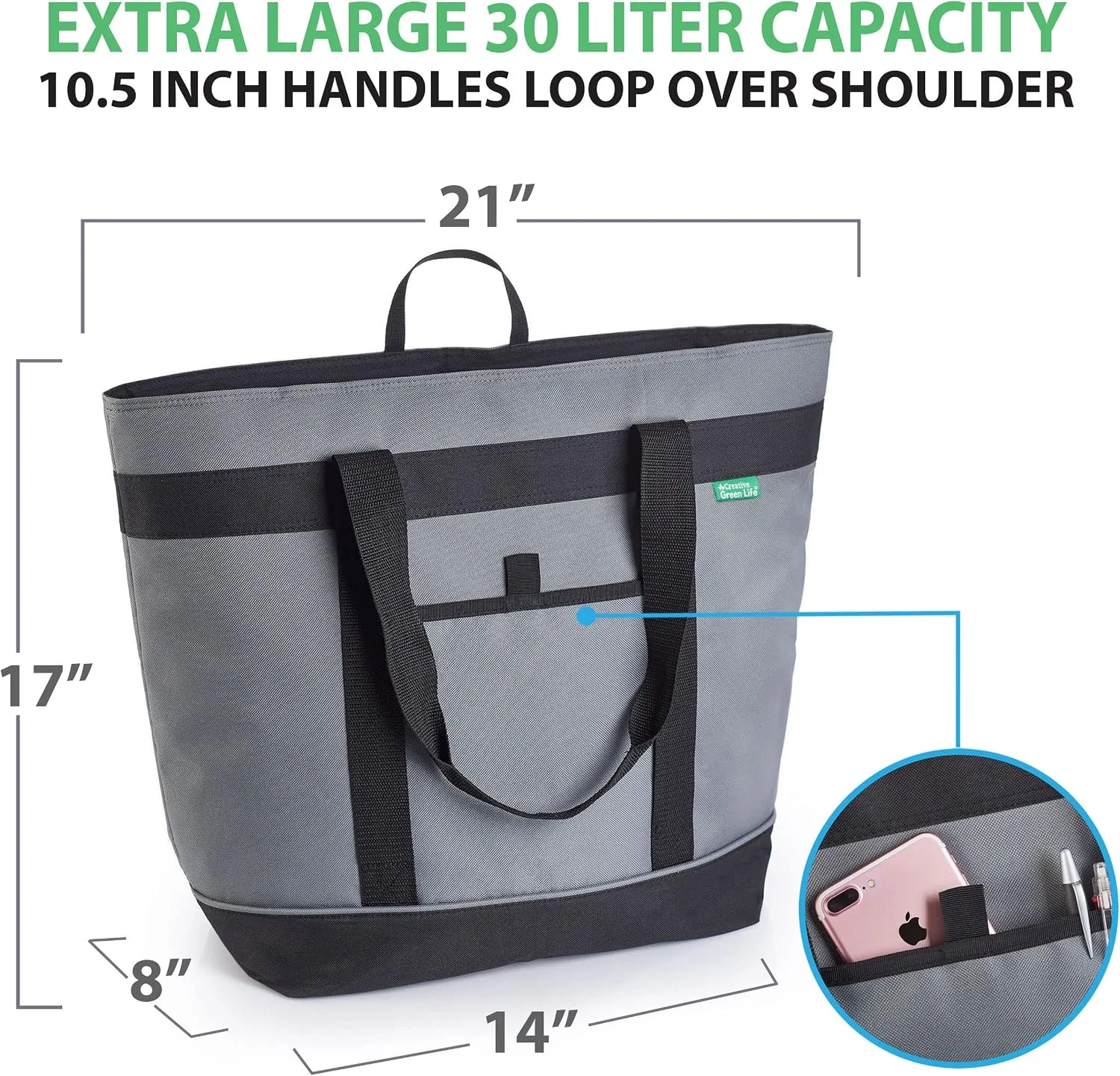 Jumbo Insulated Cooler Bag (Gray) with HD Thermal Insulation - Premium, Collapsible Soft Cooler Makes a Perfect Insulated Grocery Bag, Food Delivery Bag, Travel Insulated Bag, or Beach Cooler Bags
