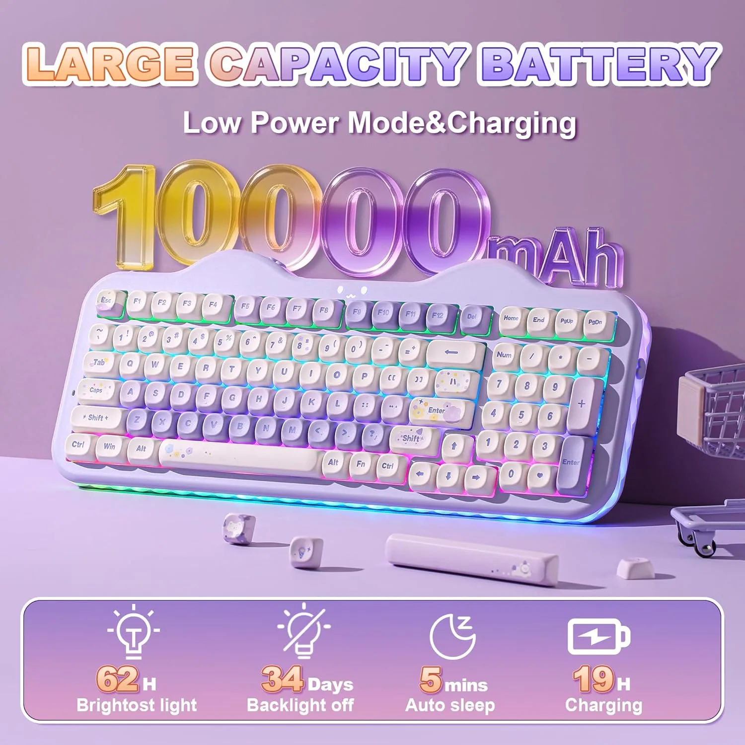 YUNZII C98 Cute Cake Wireless Mechanical Keyboard (Purple, Candy Switch)