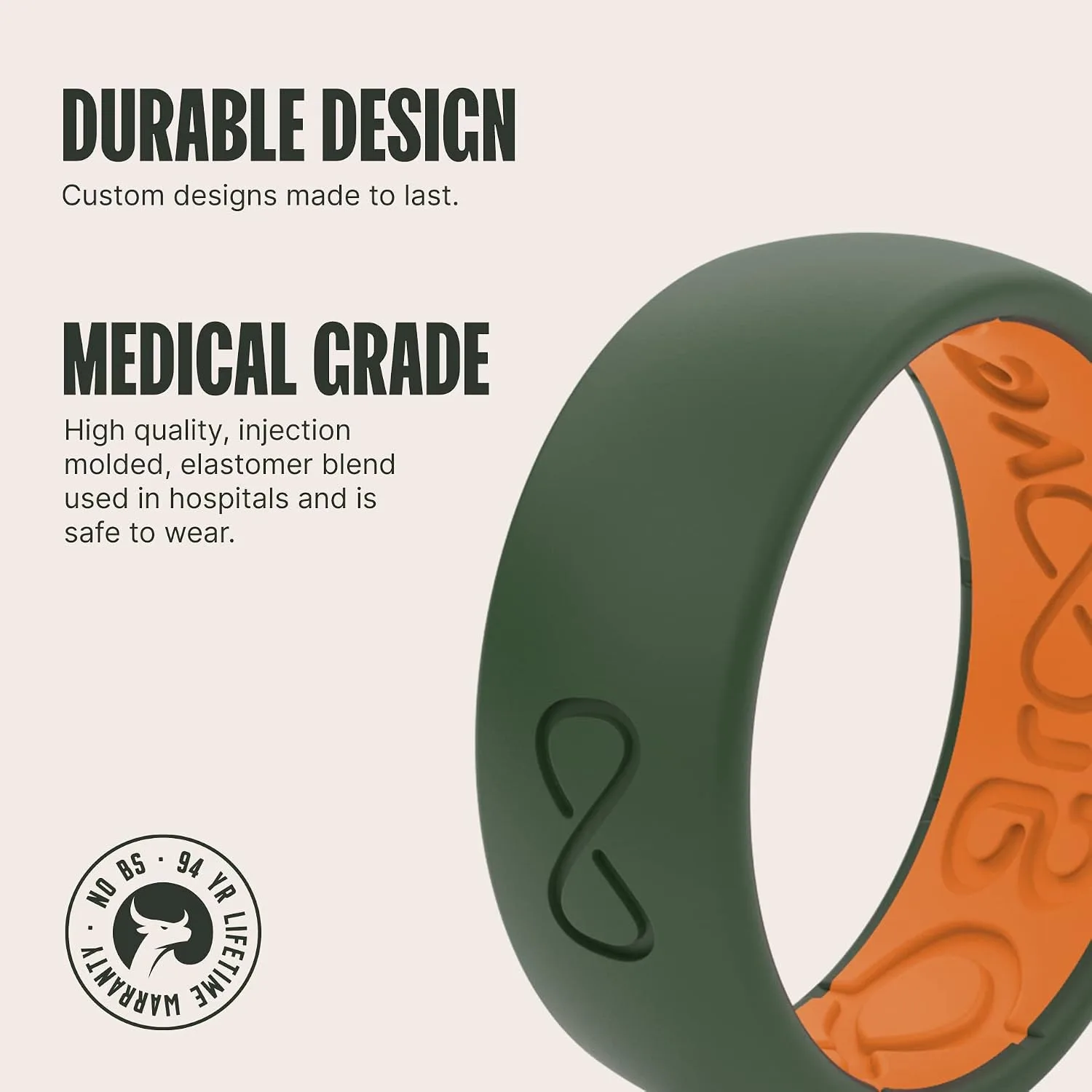 Groove Life Silicone Ring for Men, Breathable Rubber Wedding Band, Flexible