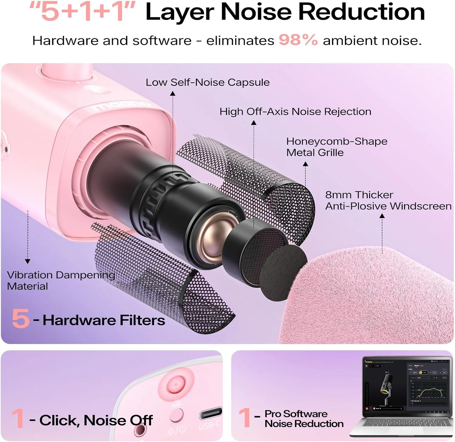 MAONO PD100W Wireless Dynamic Gaming Microphone for PC with USB-C Receiver